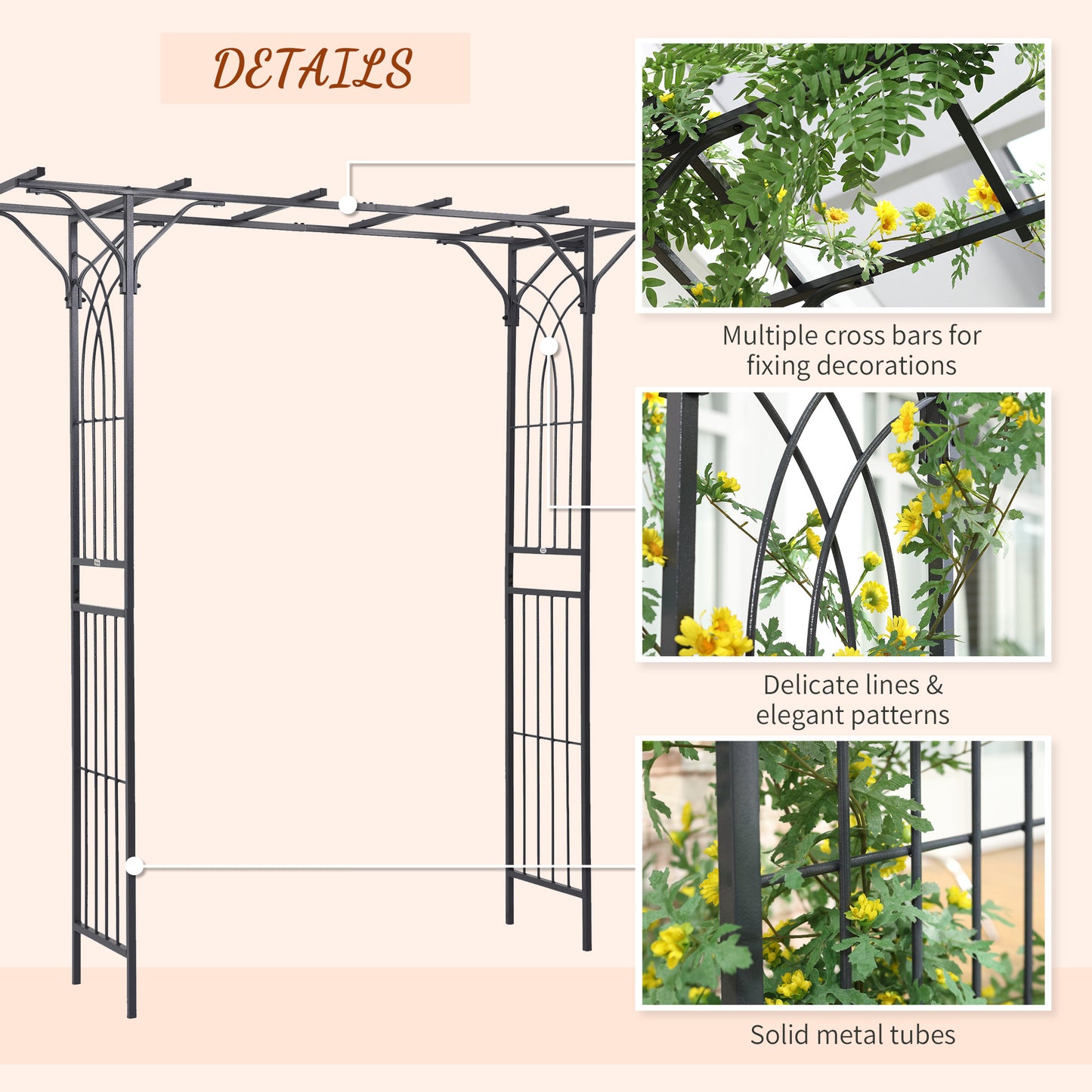 210cm Decorative Metal Garden Trellis Arch