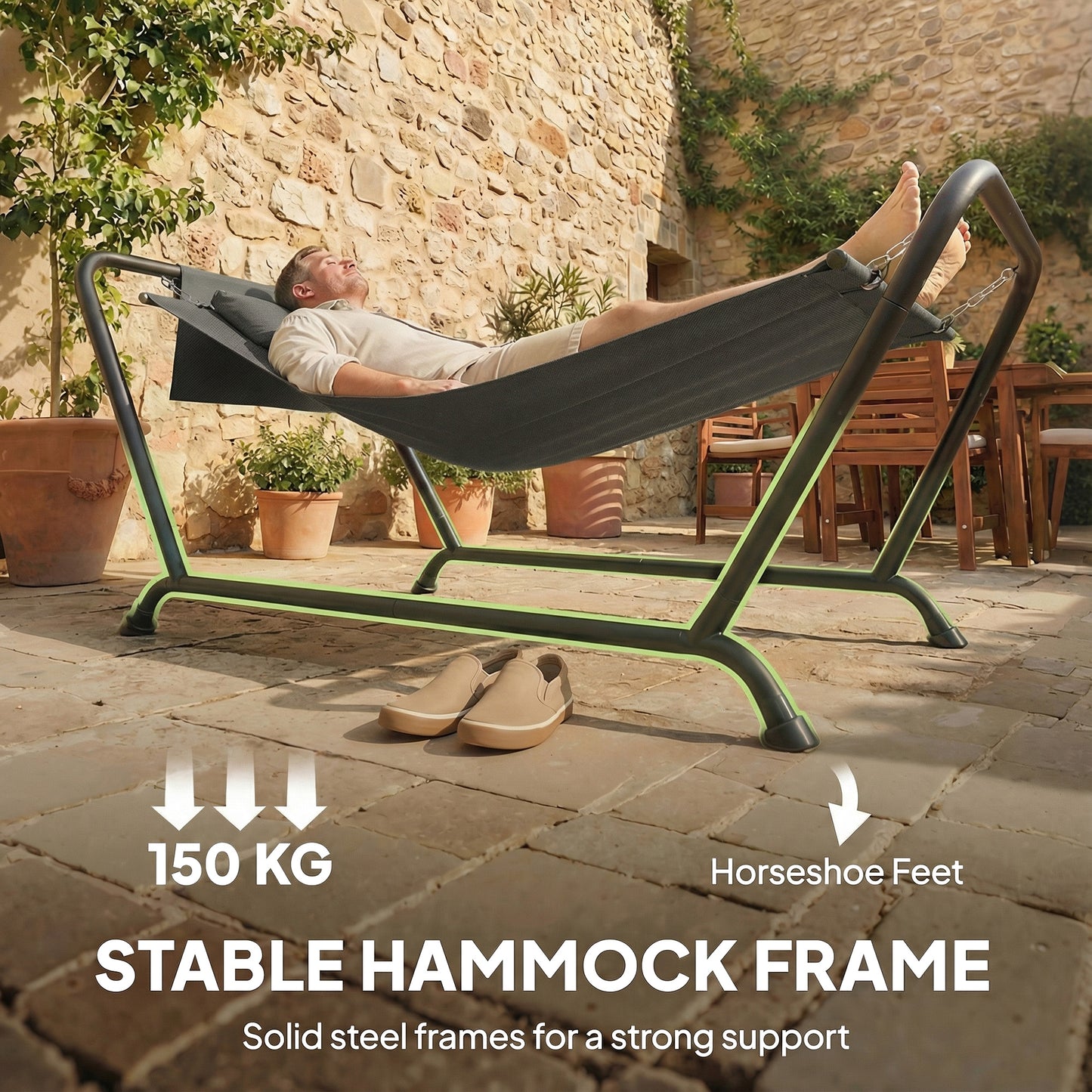 Outdoor Hammock with Stand, Freestanding Hammock with Side Pocket