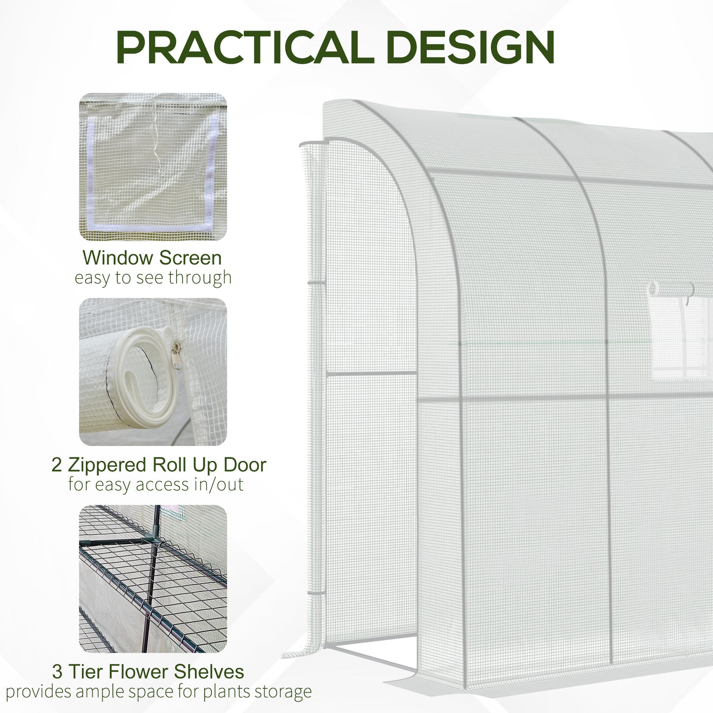 Walk-In Lean to Wall Greenhouse with Windows and Doors