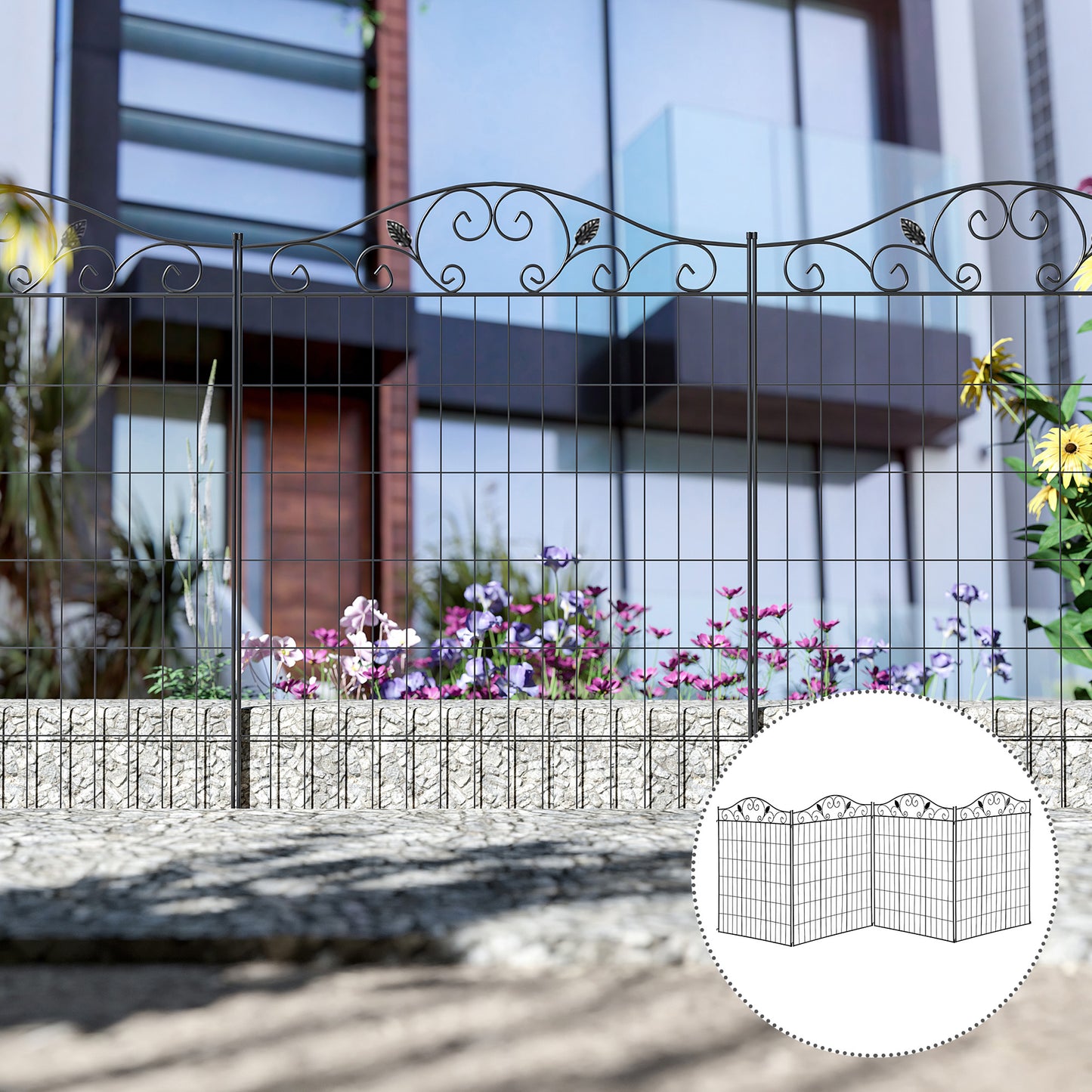 Garden Decorative Fence 4 Panels 44in x 12ft Metal Wire Landscape