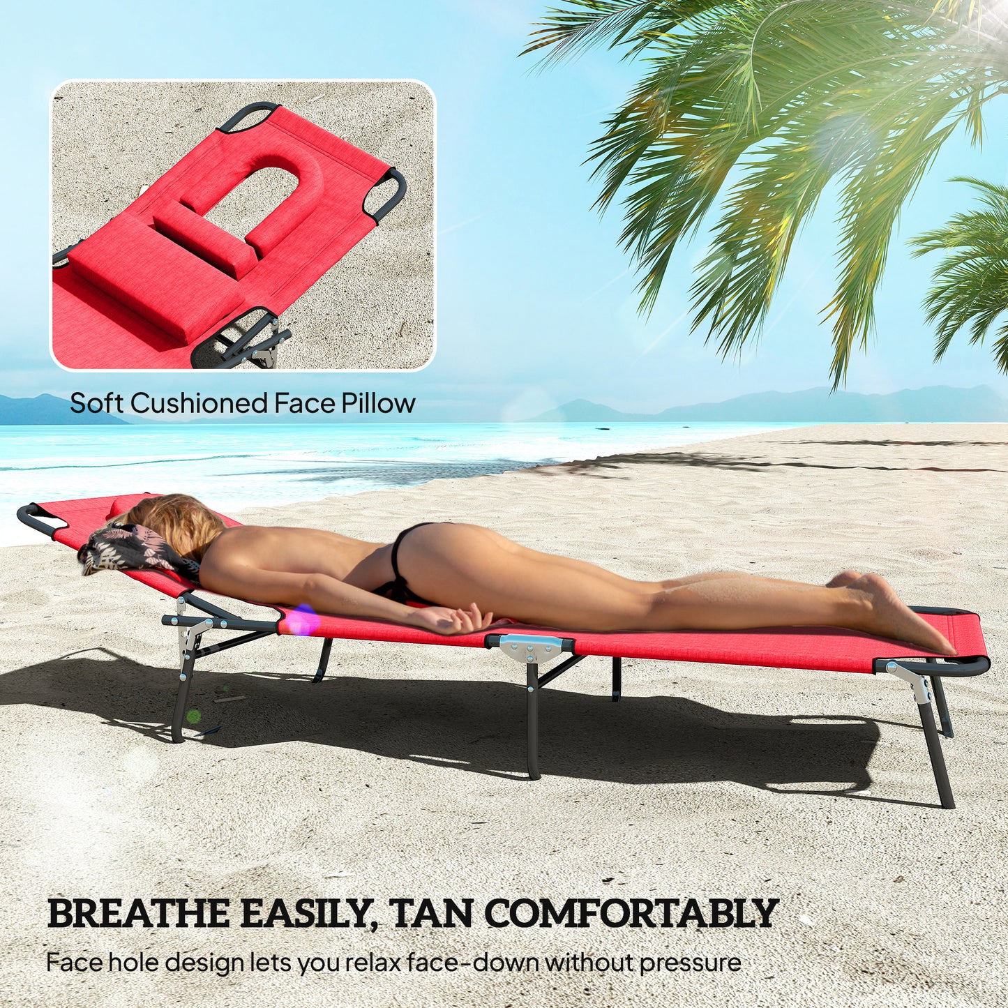 Foldable Outdoor Sun Lounger Adjustable Backrest Reclining Chair