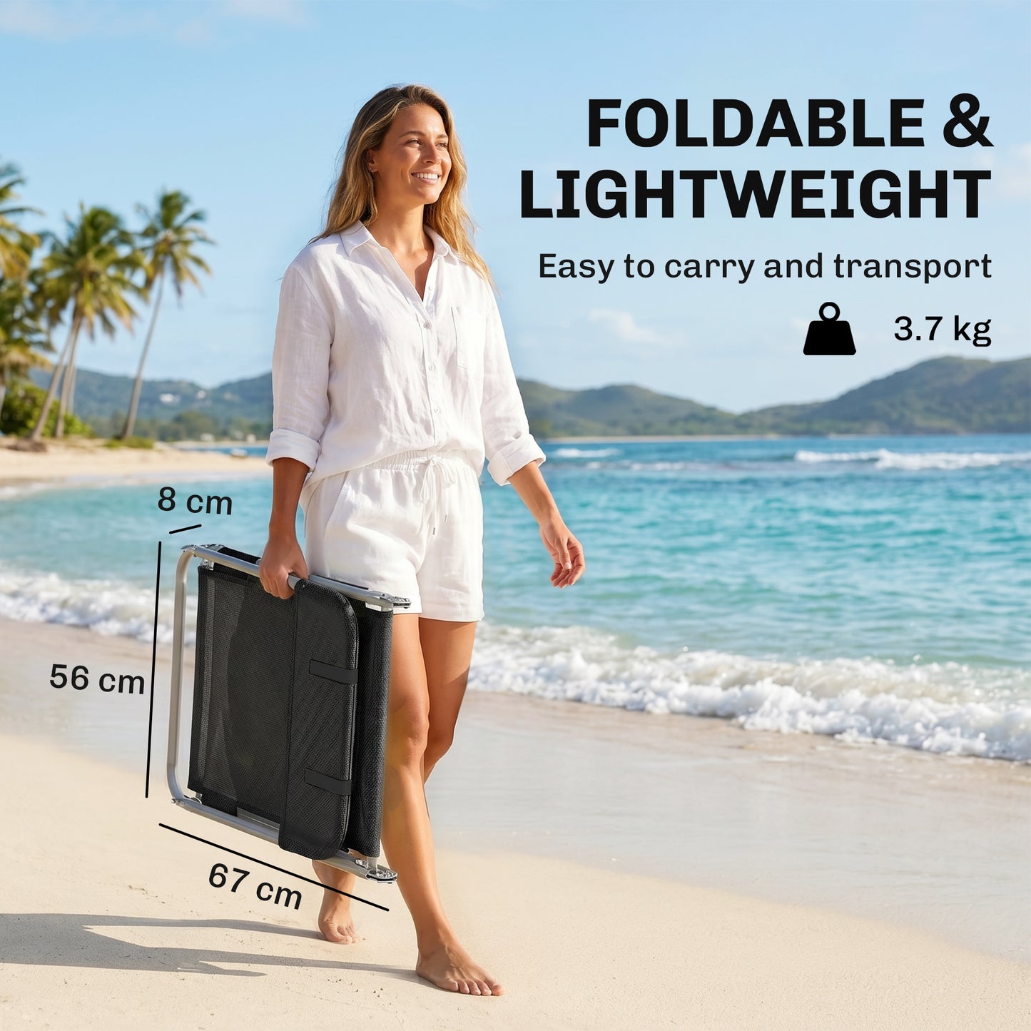 Folding Sun Lounger, Texteline Reclining Sun Bed