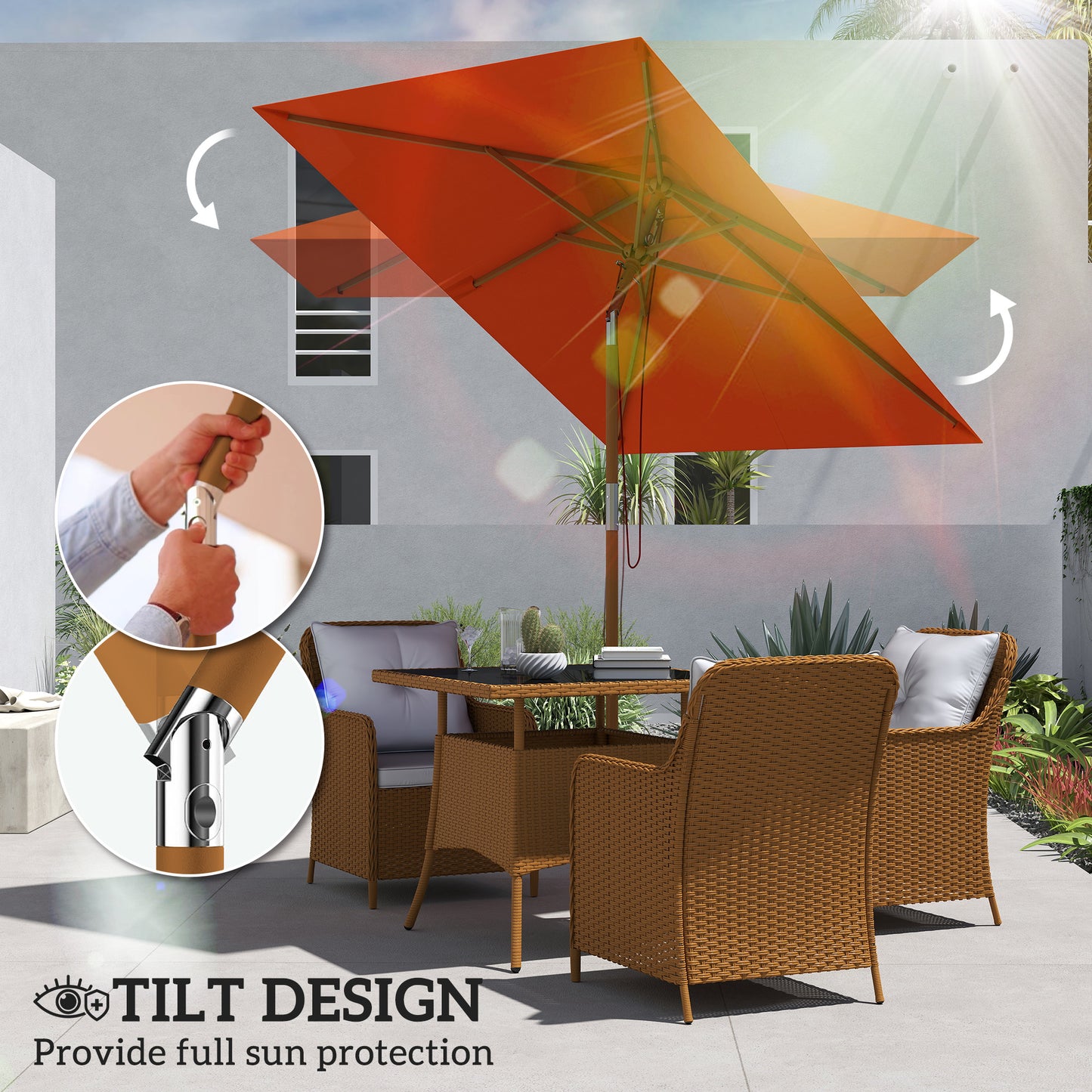 2m Tilting Wooden Pole Parasol