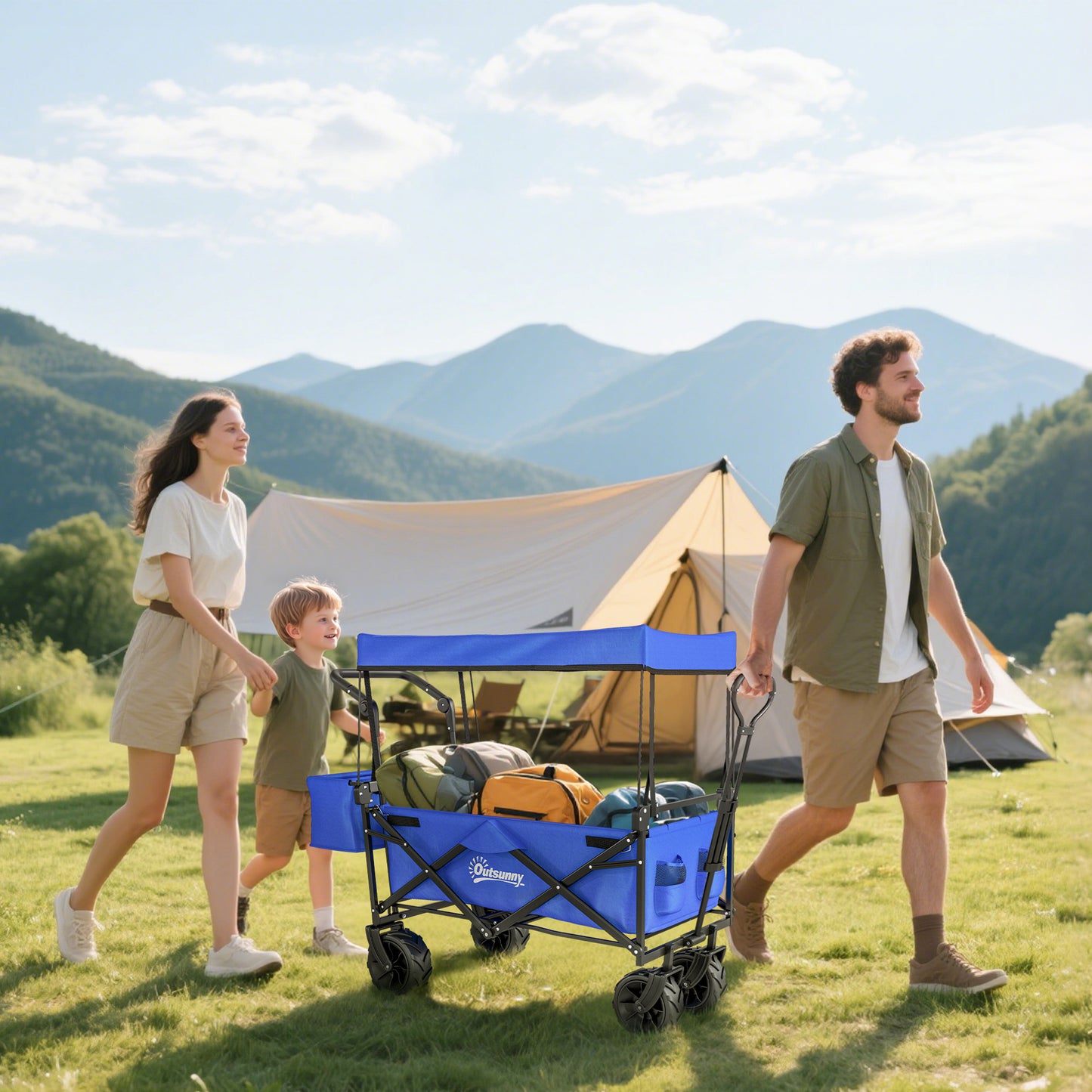 Folding Trolley Cart Storage Wagon Beach Trailer 4 Wheels