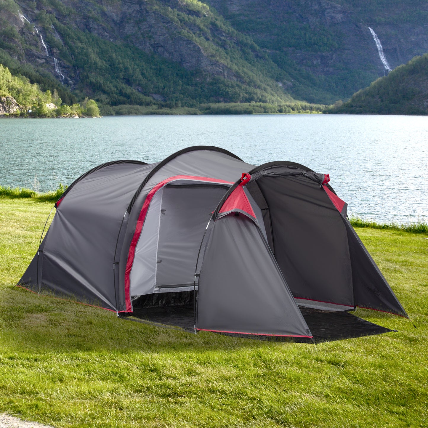 2-3 Person Tunnel Tent with Sewn-in Groundsheet, Air Vents, Rainfly