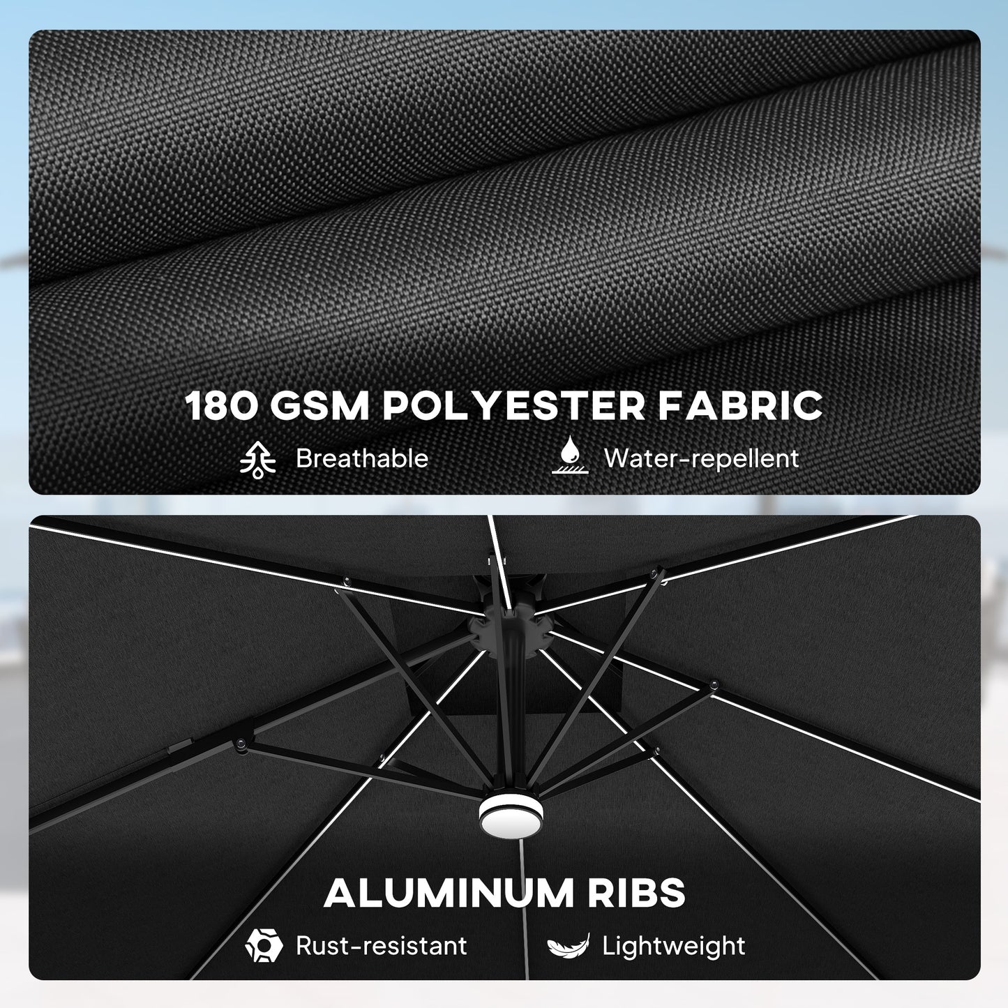 2.5m Cantilever Parasol with Solar Powered LED Lights, 360° Rotation