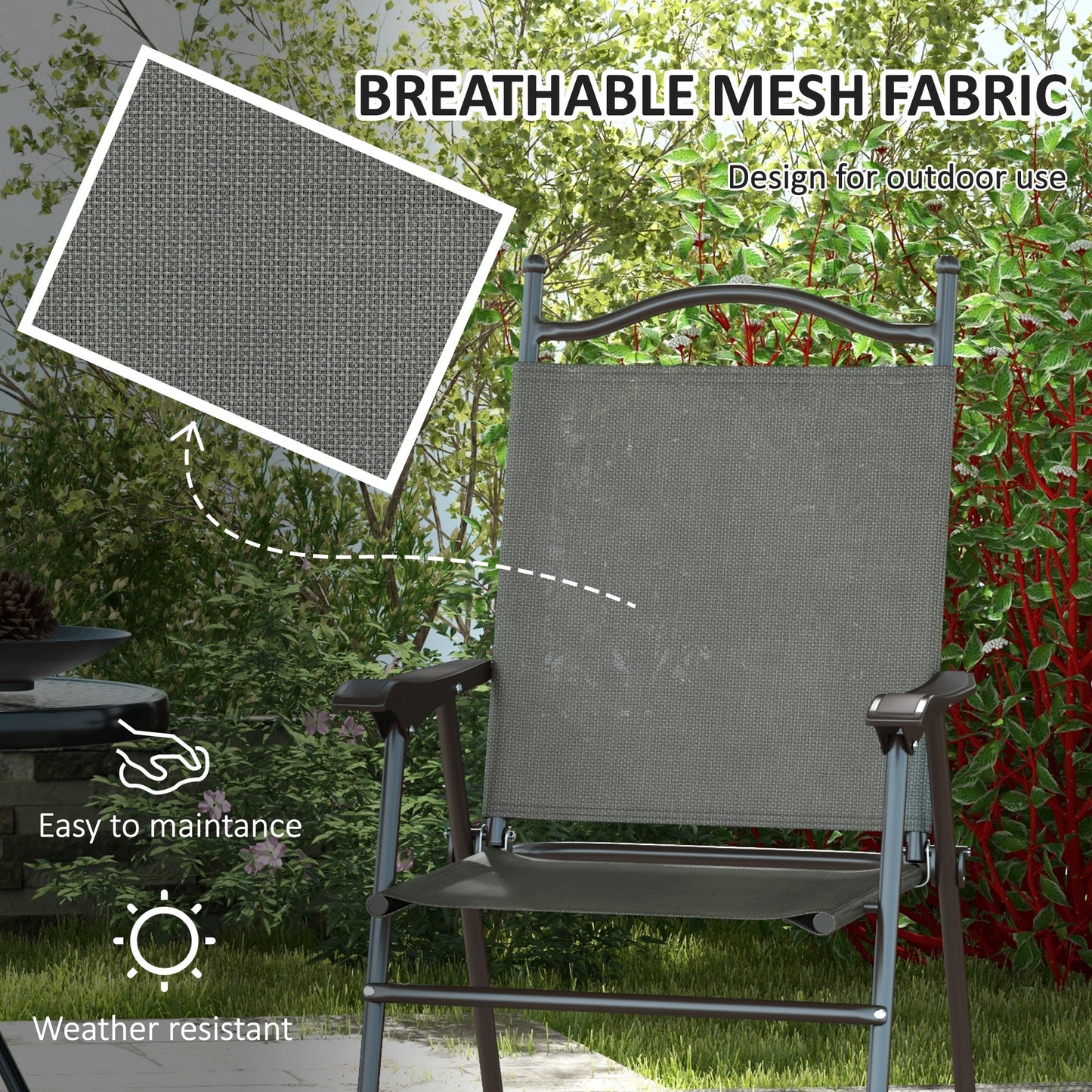 Set of Two Folding Garden Chairs, with Fabric Mesh Seats