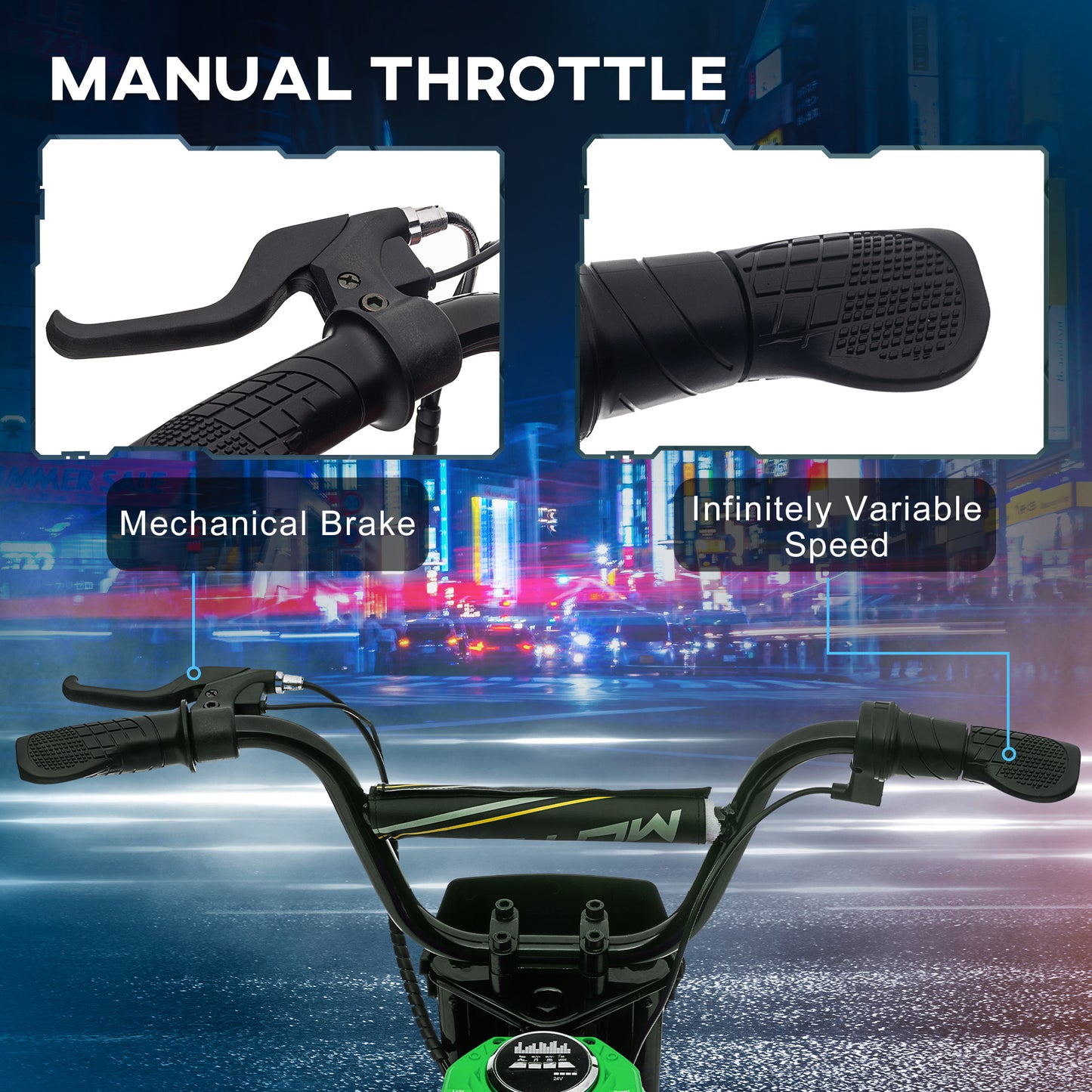 24V Electric Motorbike with Twist Grip Throttle, Music, Horn