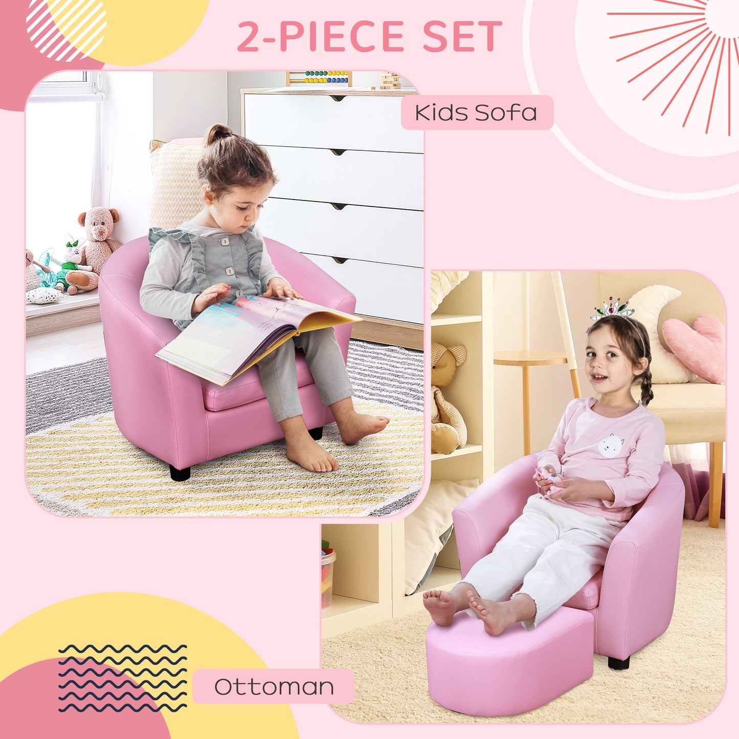 Kids Toddler Sofa Children's Armchair Footstool with Thick Padding