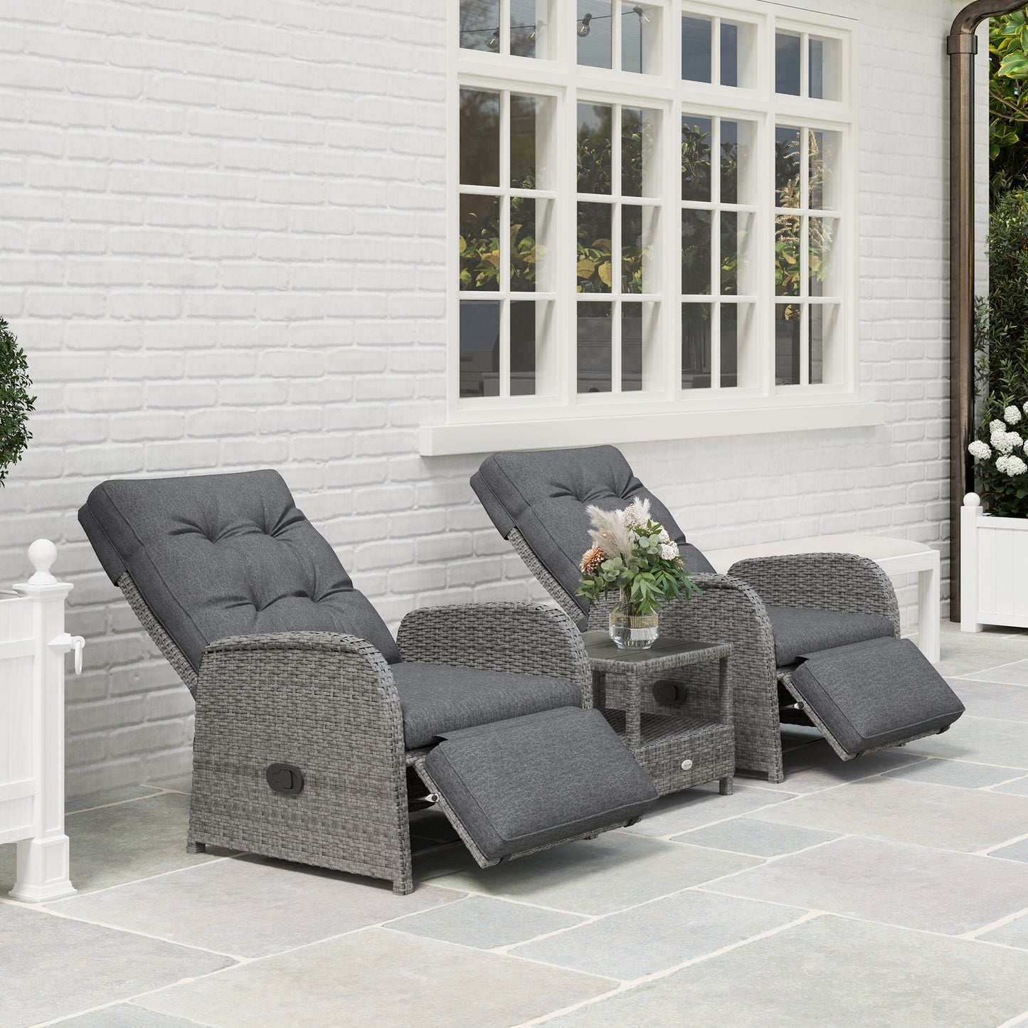 2 Seater Patio Rattan Wicker No Installation Chaise Lounge Sofa Set