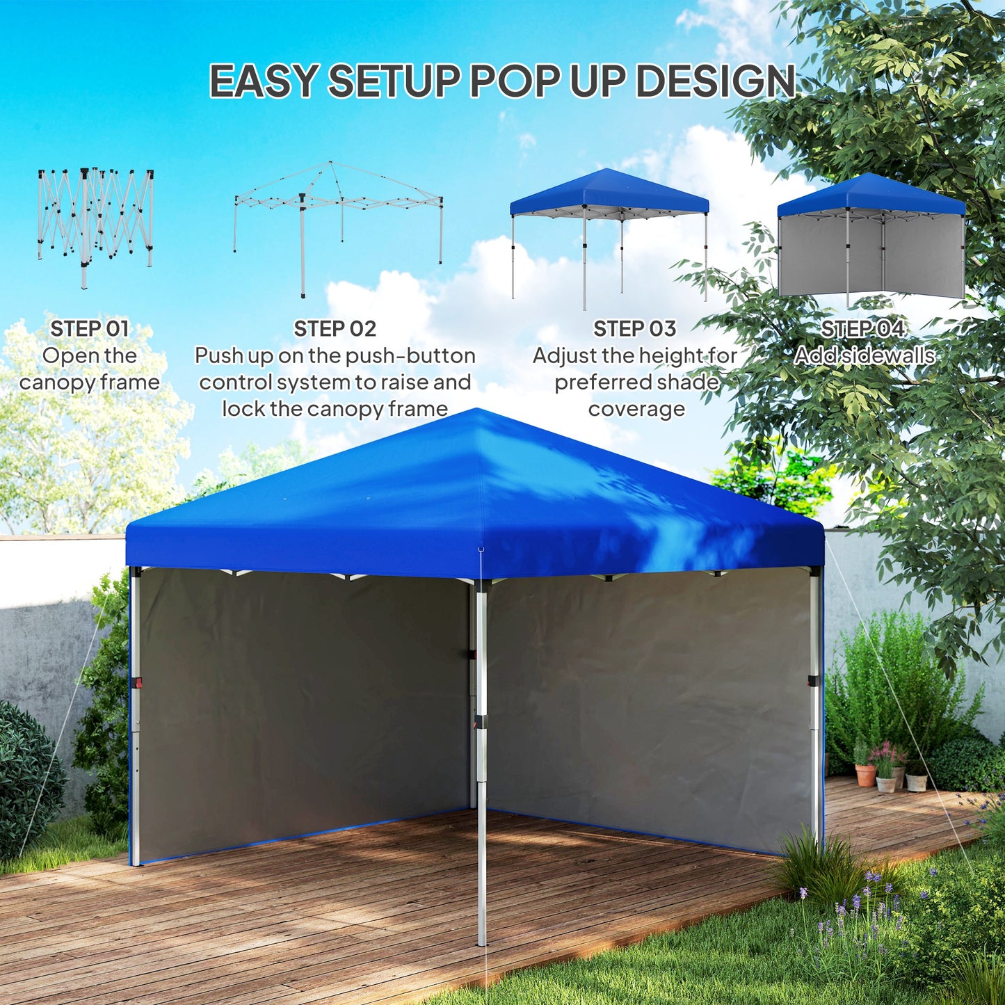 3 x 3 (M) Pop Up Gazebo, UPF 30+ with 2 Sidewalls