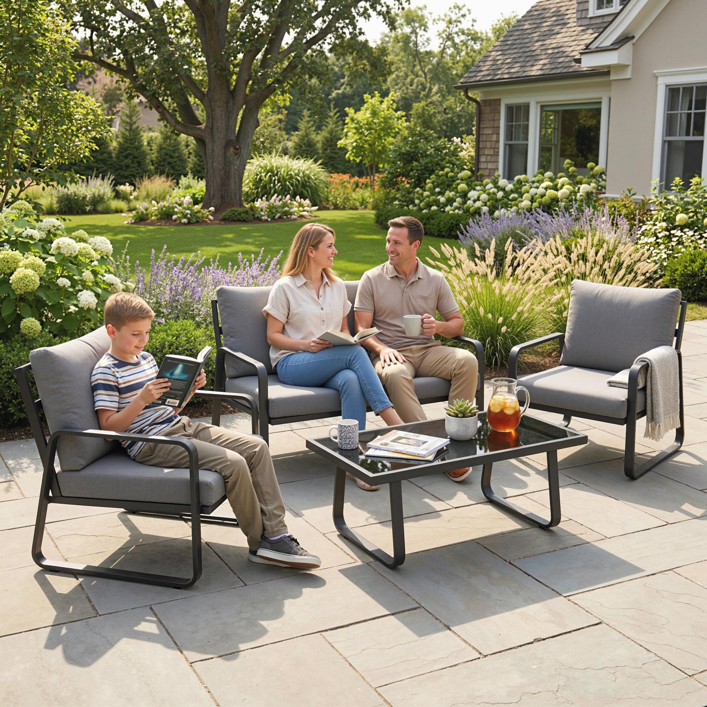 4 Piece Garden Furniture Set, Outdoor Sofa Set with Loveseat