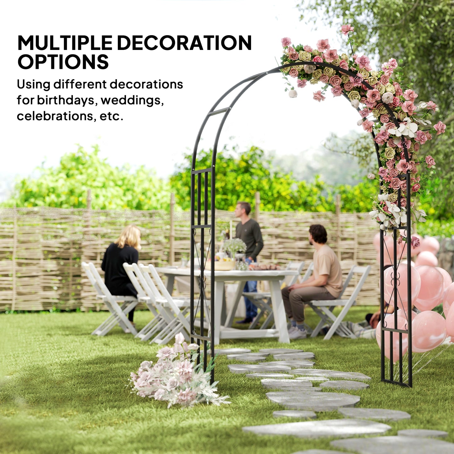 Steel Garden Arch, 2.2m High x 1.5m Wide Metal Garden Trellis