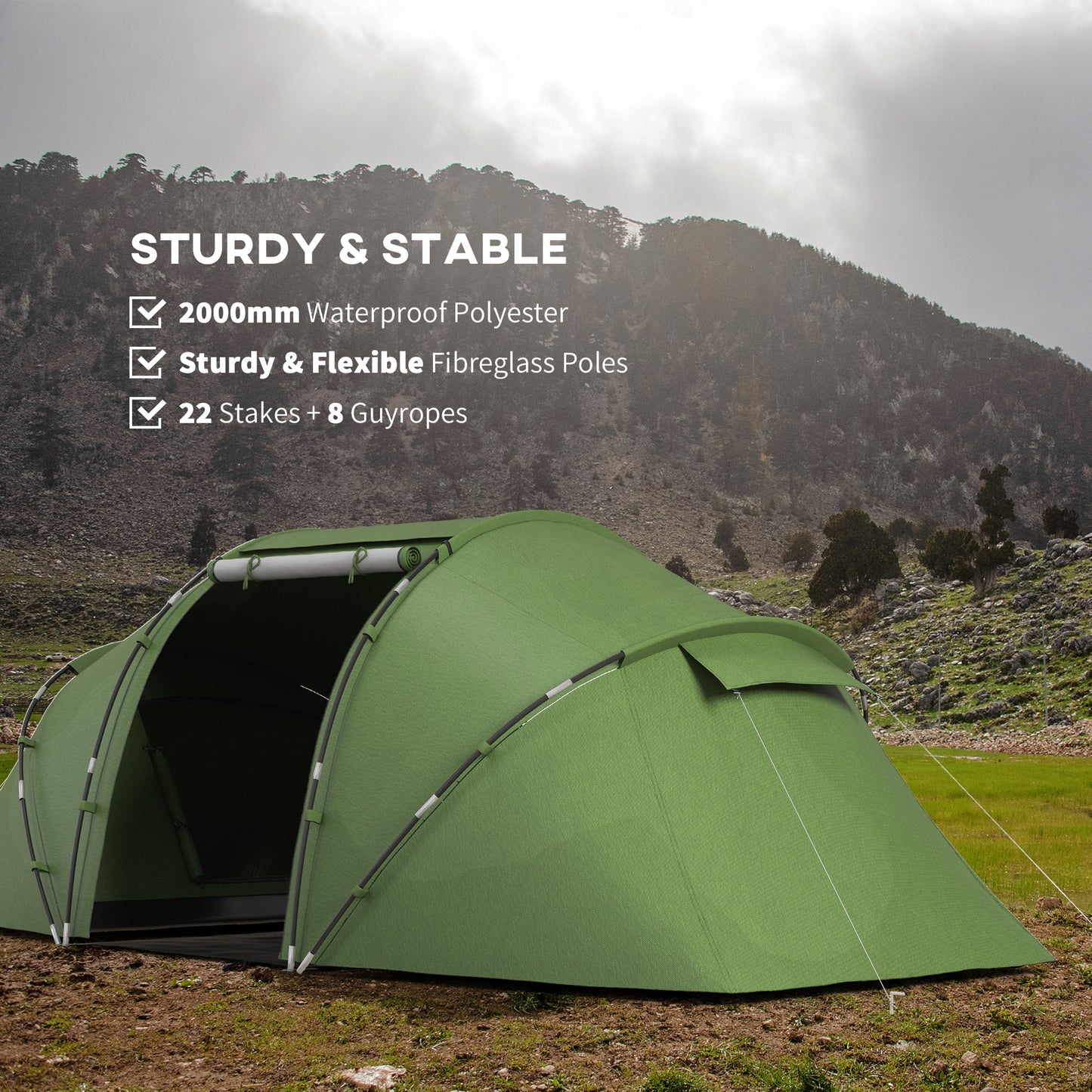 4-6 Man Camping Tent with Living Area and 2 Bedrooms