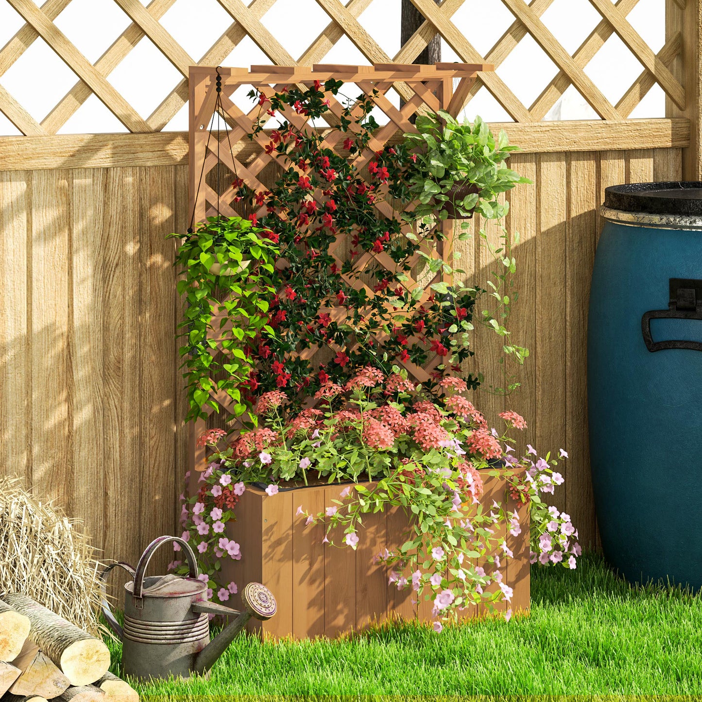 Wooden Planter with Trellis