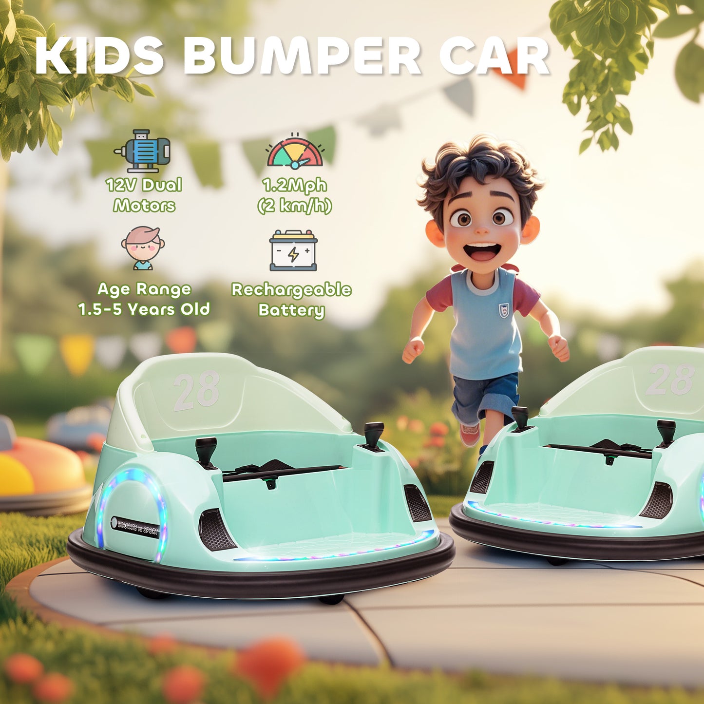 360° Rotation Kids Bumper Car, 12V Waltz Car with Remote Control