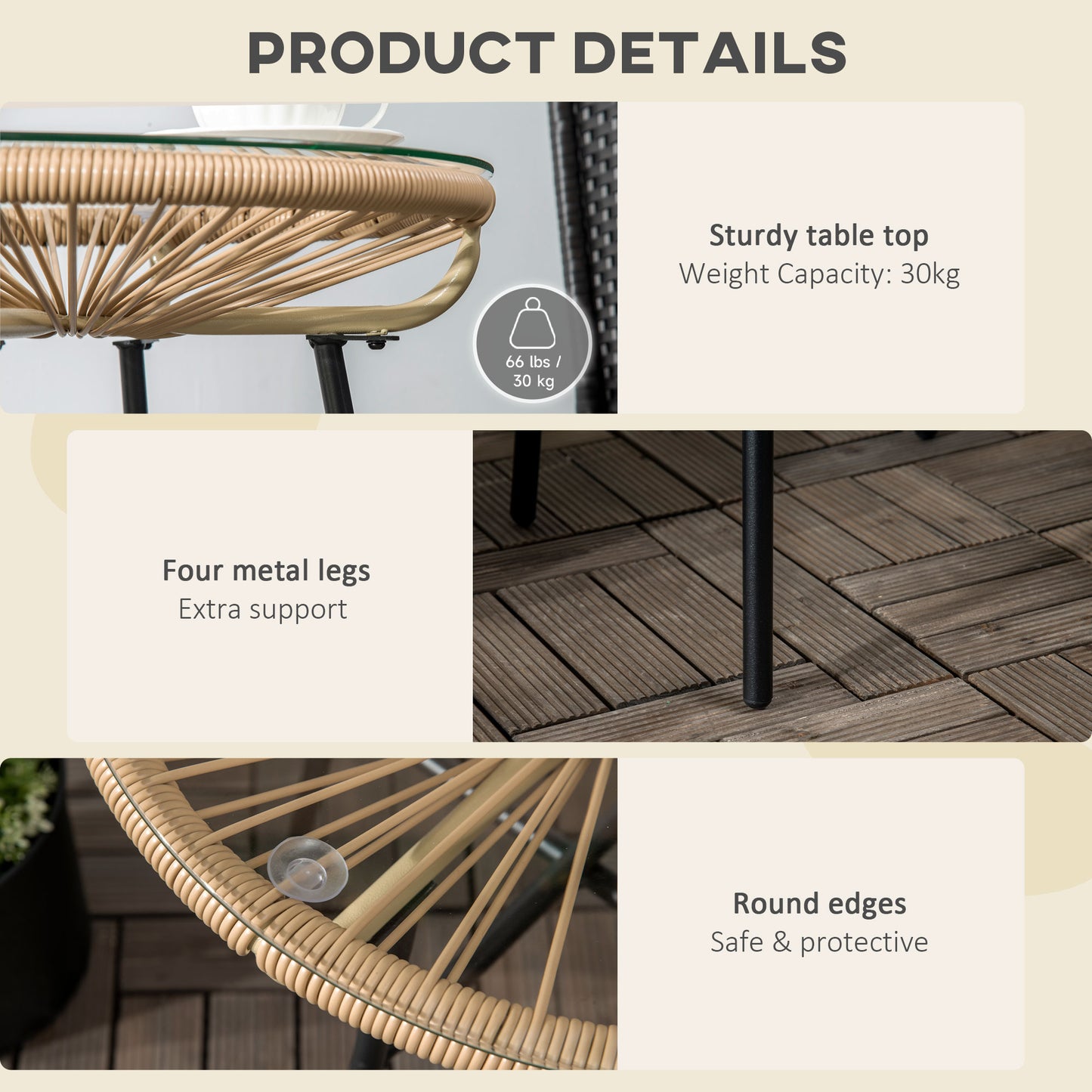 Rattan Side Table, Round Outdoor Coffee Table