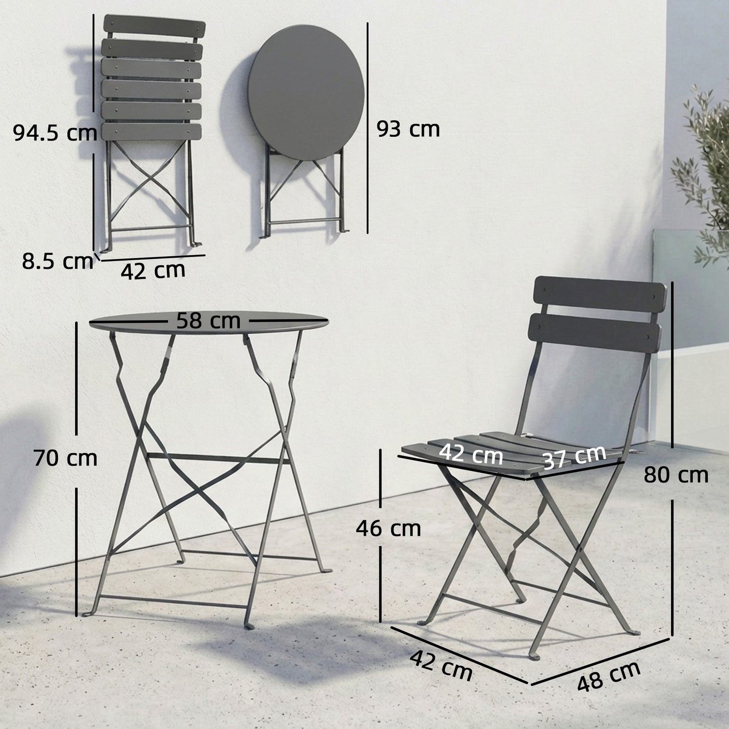 Folding Garden Bistro Set, Outdoor Round Bistro Table