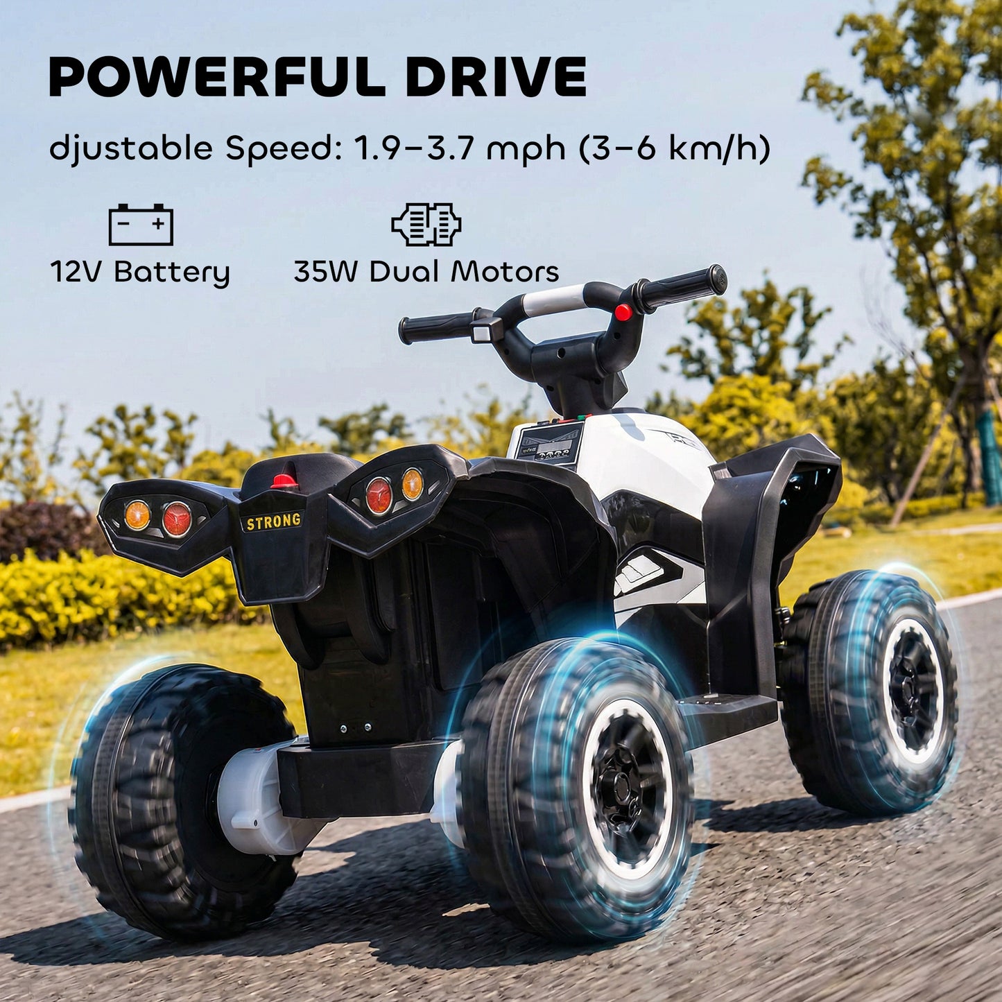 12V Ride-On Quad Bike w/ Music, Horn, for Ages 3-5 Years