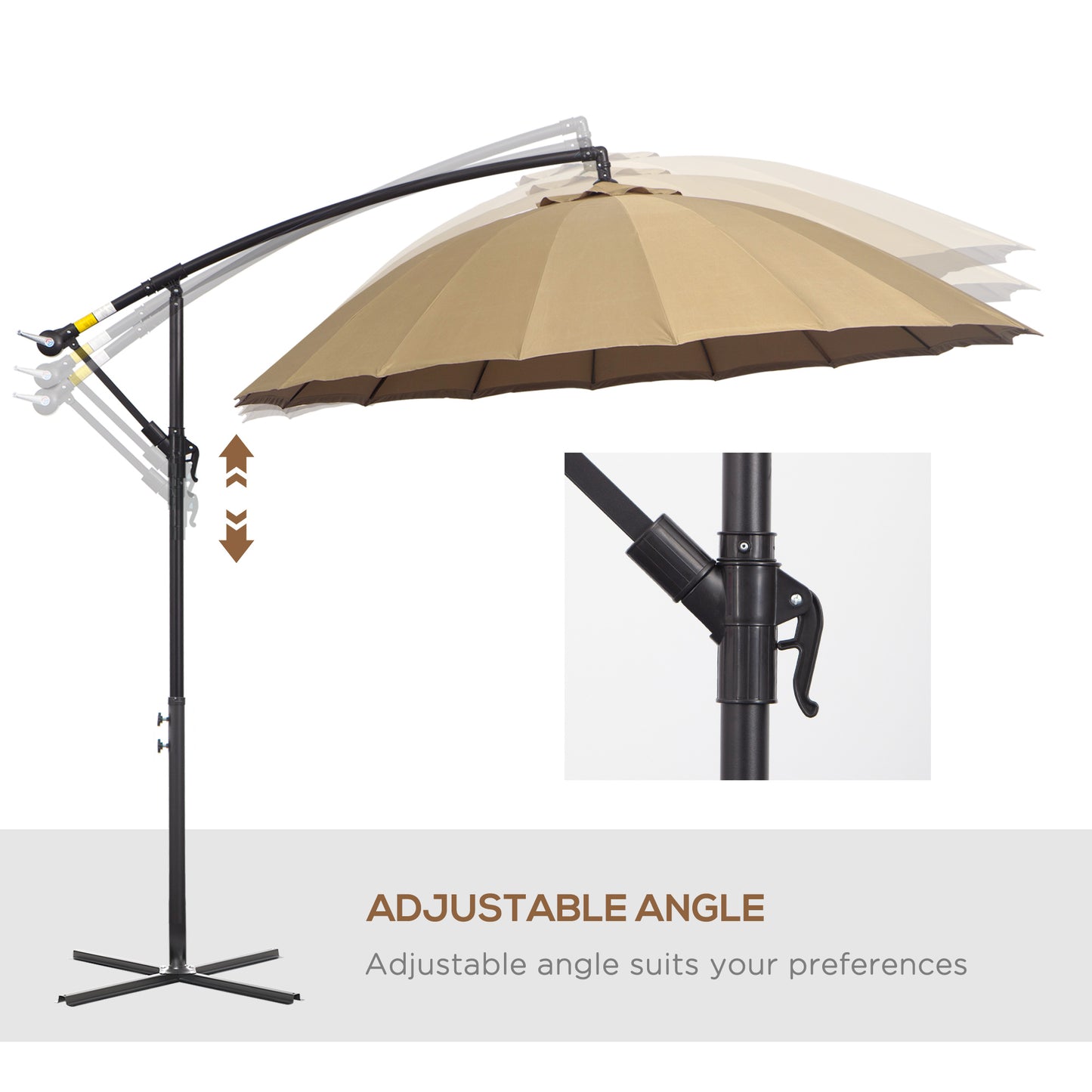 3(m) Cantilever Umbrella 18 Ribs & Vents Adjustable Angle for Patio