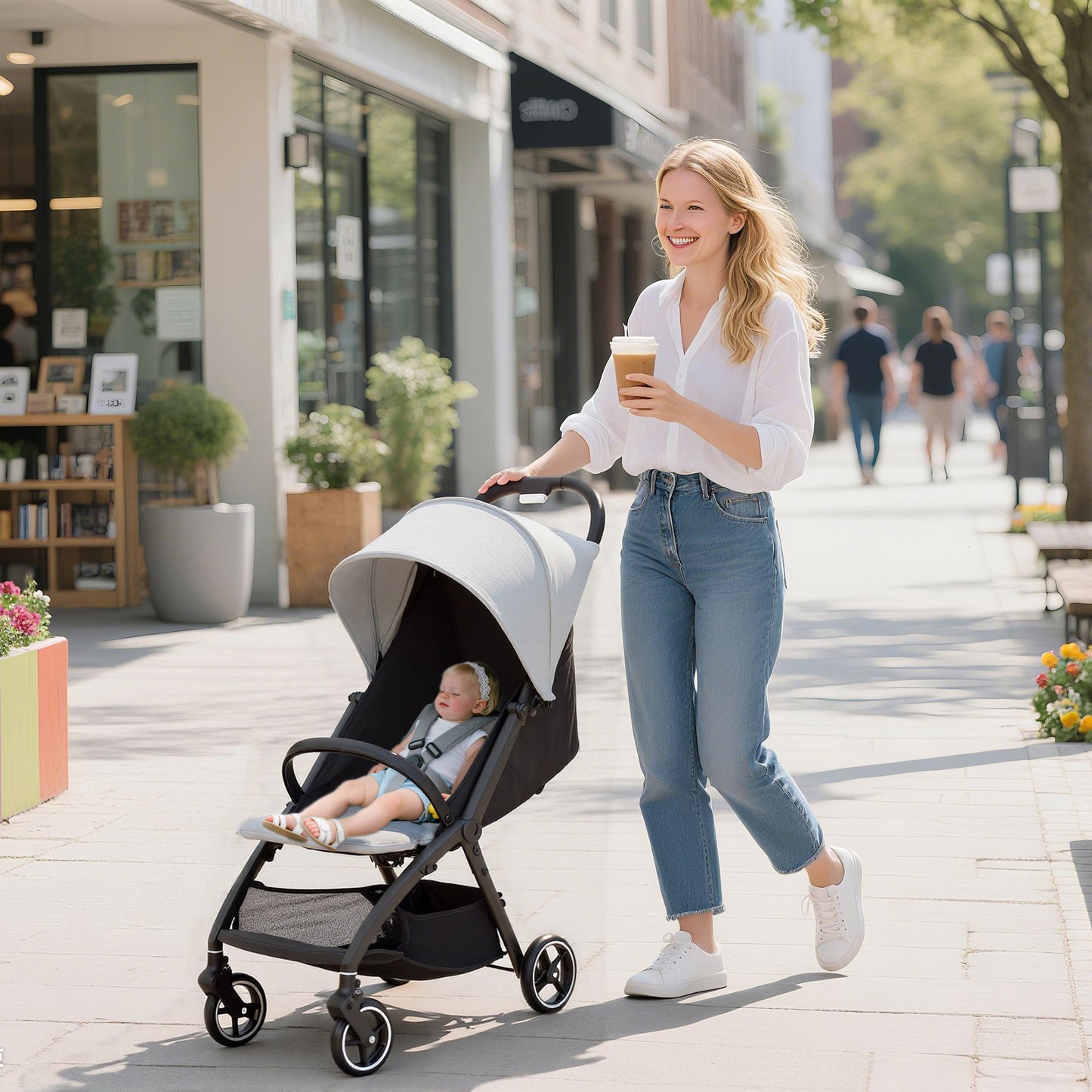 Travel Stroller, Lightweight Pushchair, Compact Buggy with Canopy