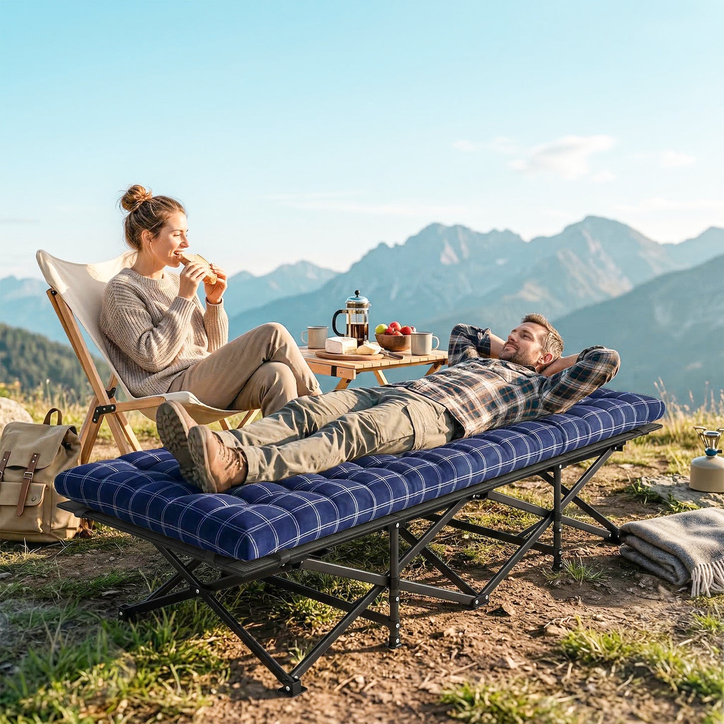 Camping Cot with Soft Pad, 80cm Extra Wide Folding Cots