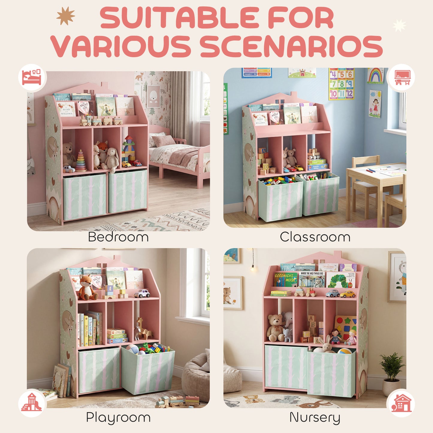 Kids Bookshelf with Storage, Toy Storage Unit with Book Display