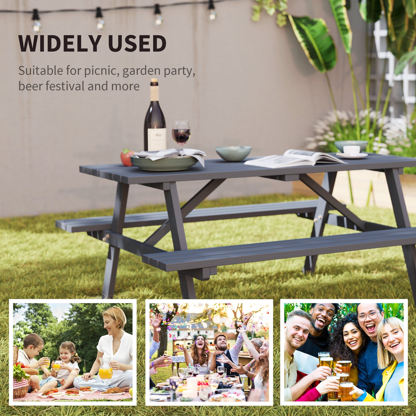 6 Seater Wooden Picnic Table Bench for Outdoor Garden or Patio