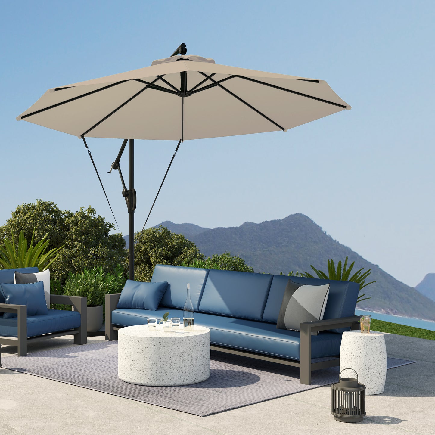3(m) Garden Cantilever Parasol with Cover and Wind Protection Strap