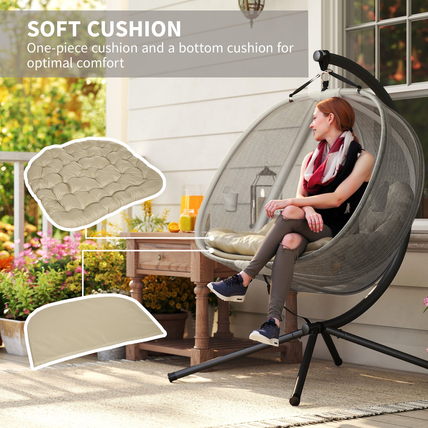 Double Hanging Egg Chair 2 Seaters Texteline Swing Hammock Chair