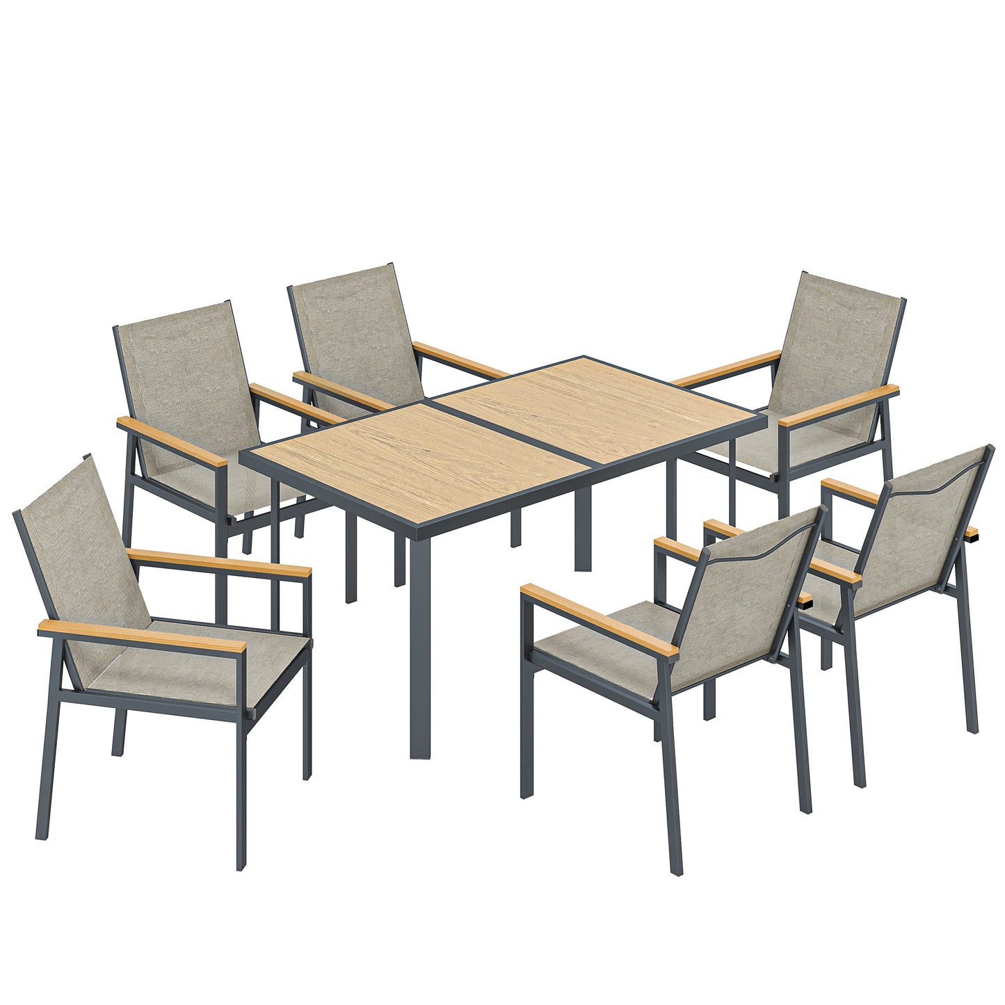 Seven-Piece Metal Garden Dining Set, with Glass-Top Table
