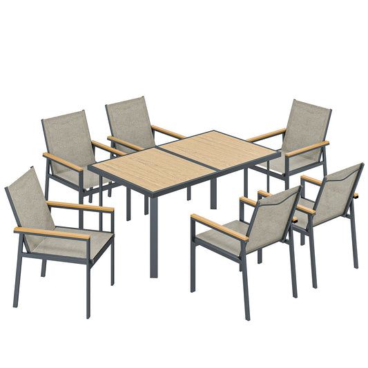 Seven-Piece Metal Garden Dining Set, with Glass-Top Table