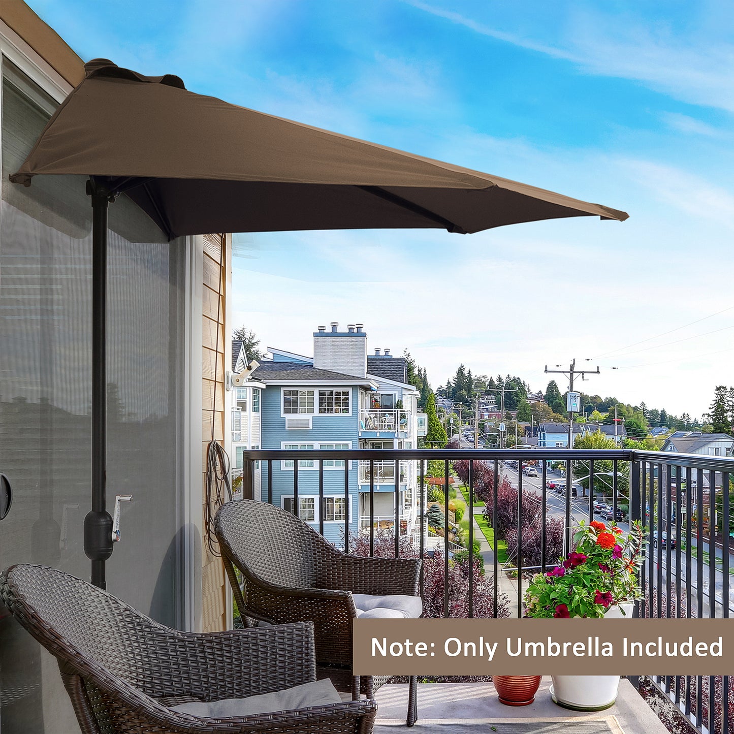 2.7m Balcony Half Parasol Garden Outdoor Umbrella 5 Steel Ribs