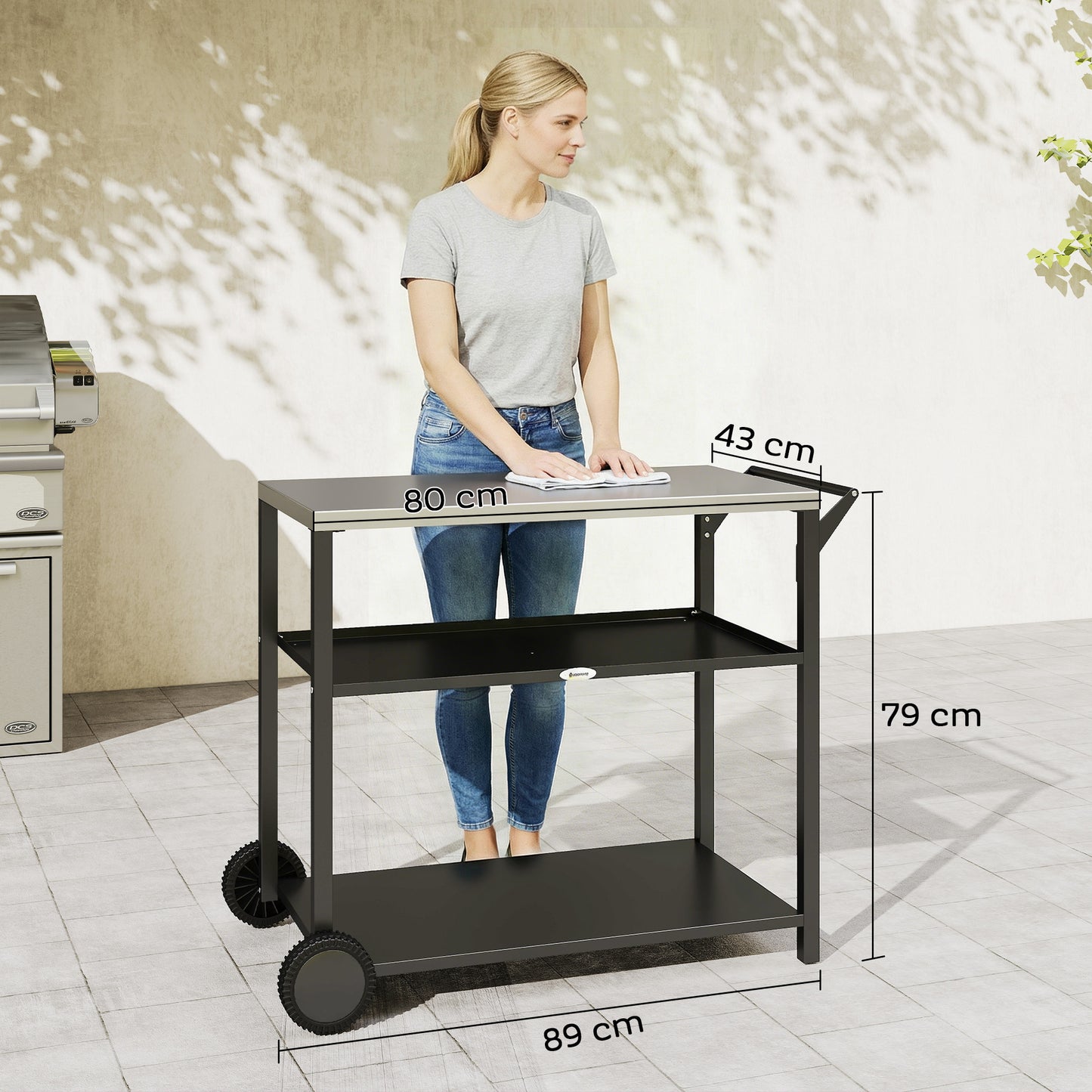 Outdoor Grill Cart with Stainless Steel Tabletop for Kitchen Prep