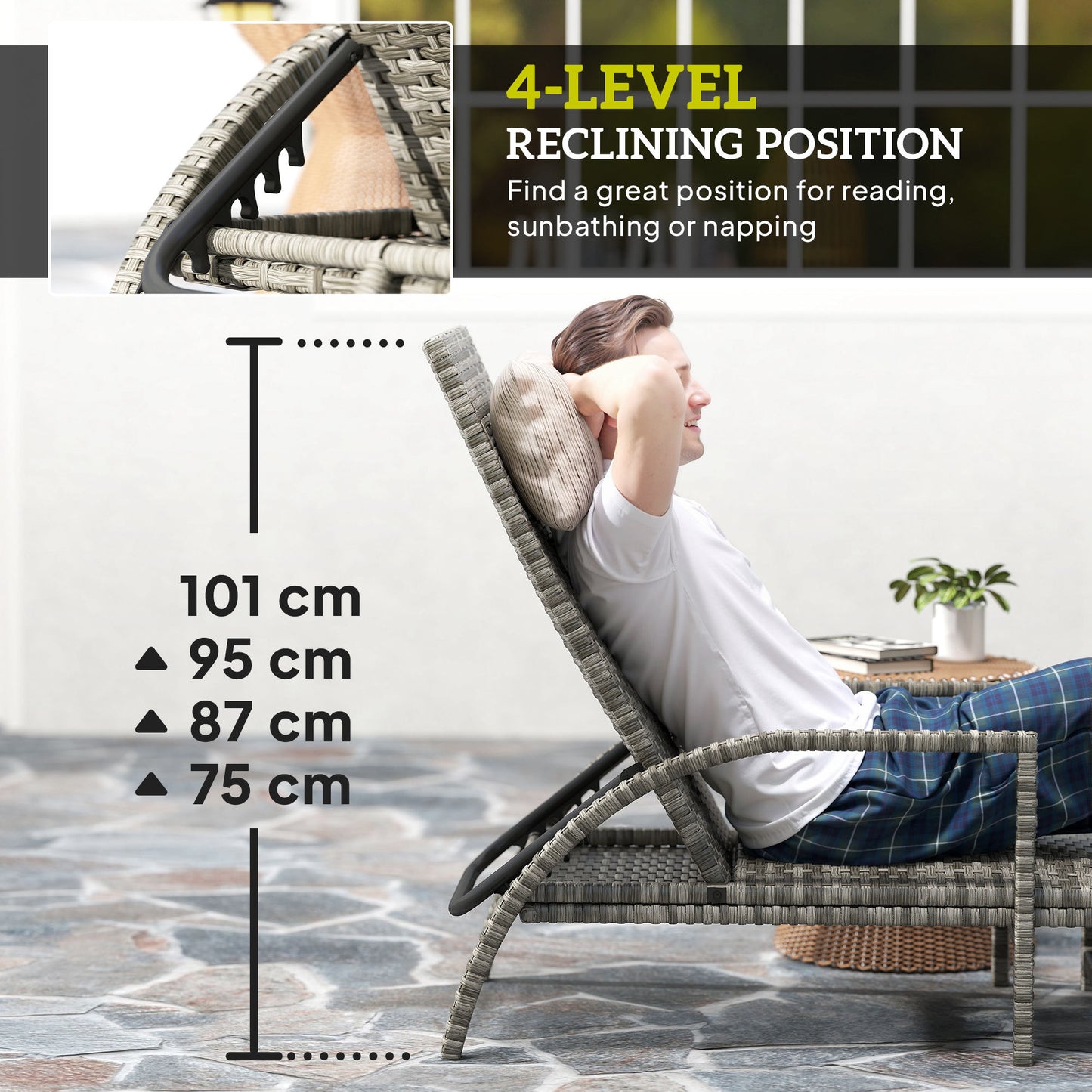 Reclining Rattan Lounger, with Extending Footrest