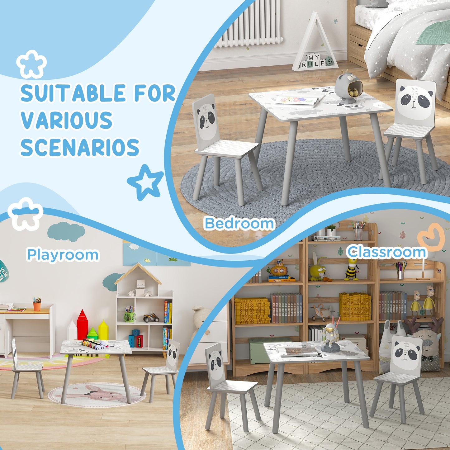 Kids Table and Chair Set, Toddler Table with 2 Chairs