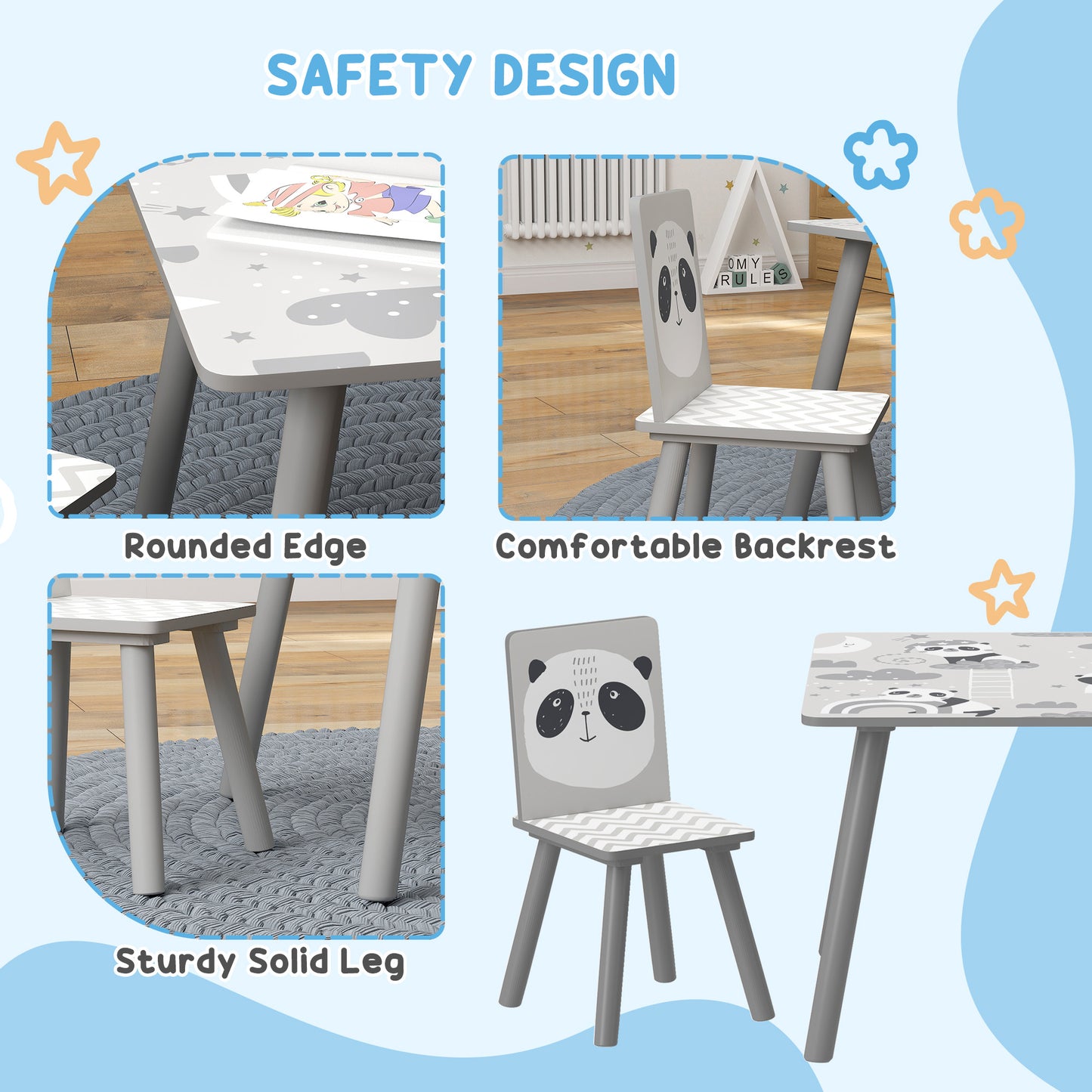 Kids Table and Chair Set, Toddler Table with 2 Chairs