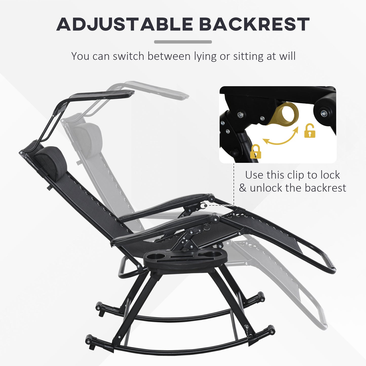 Garden Rocking Chair Folding Recliner Outdoor Adjustable Sun