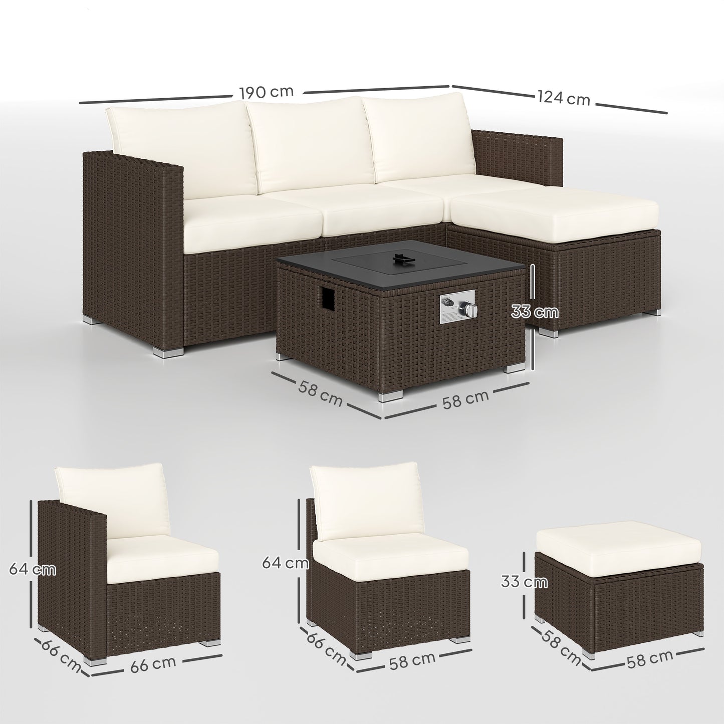 Five Piece Rattan Garden Furniture Set with Gas Fire Pit Table (1)
