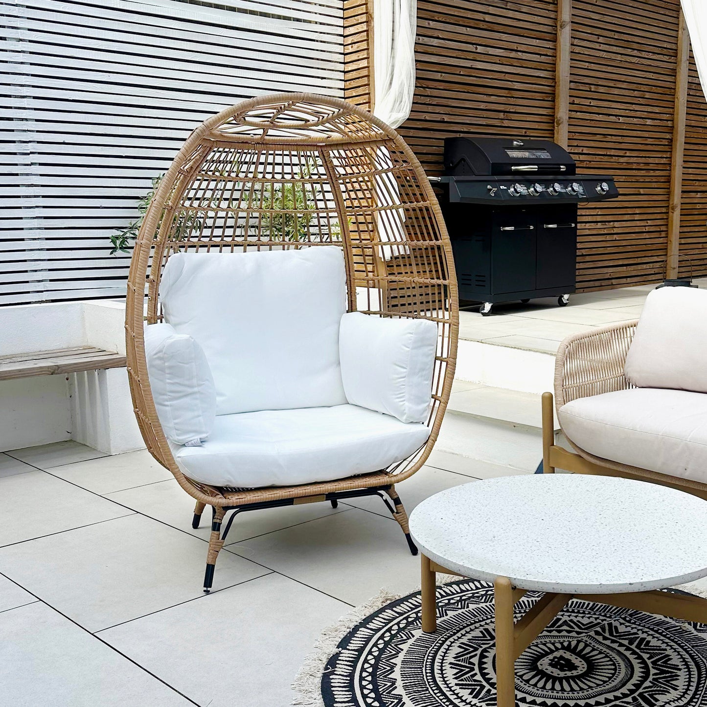 Rattan Egg Chair with Cushions and Pillows