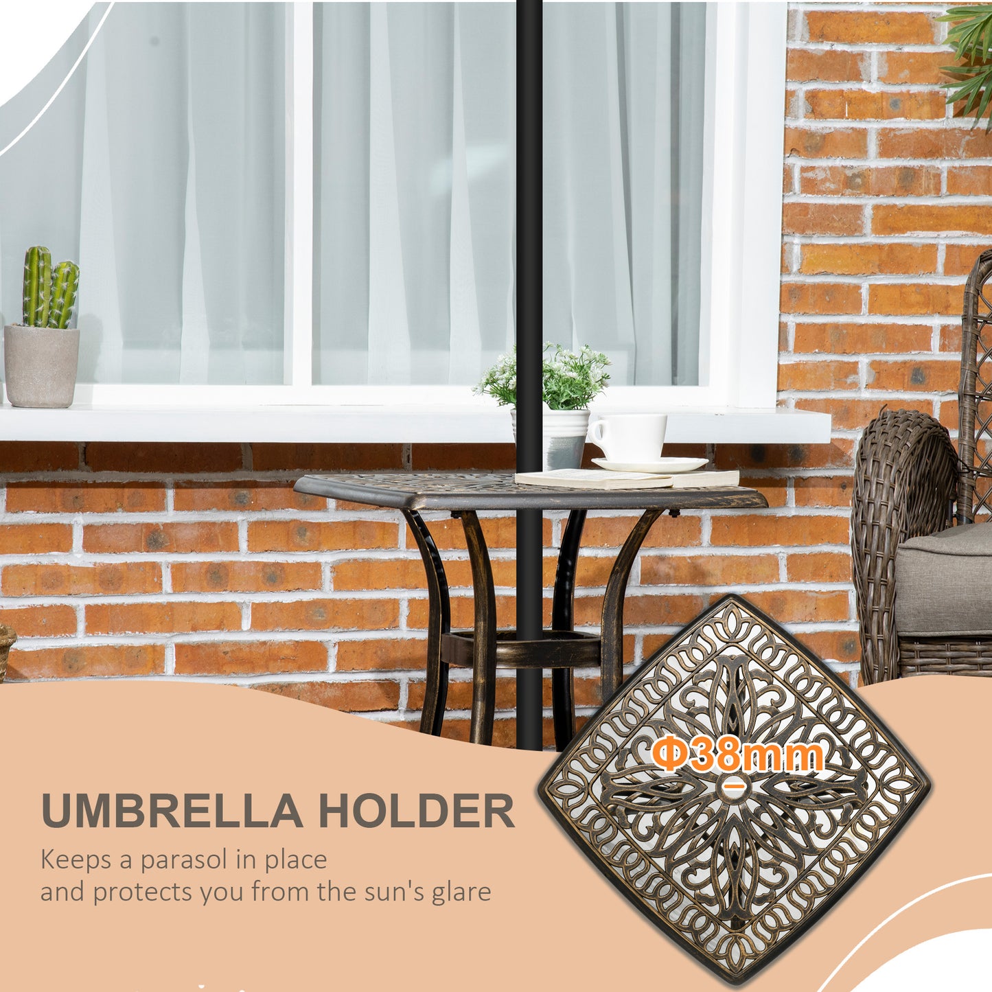 Outdoor Patio Side Table with 38mm Dia. Umbrella Hole