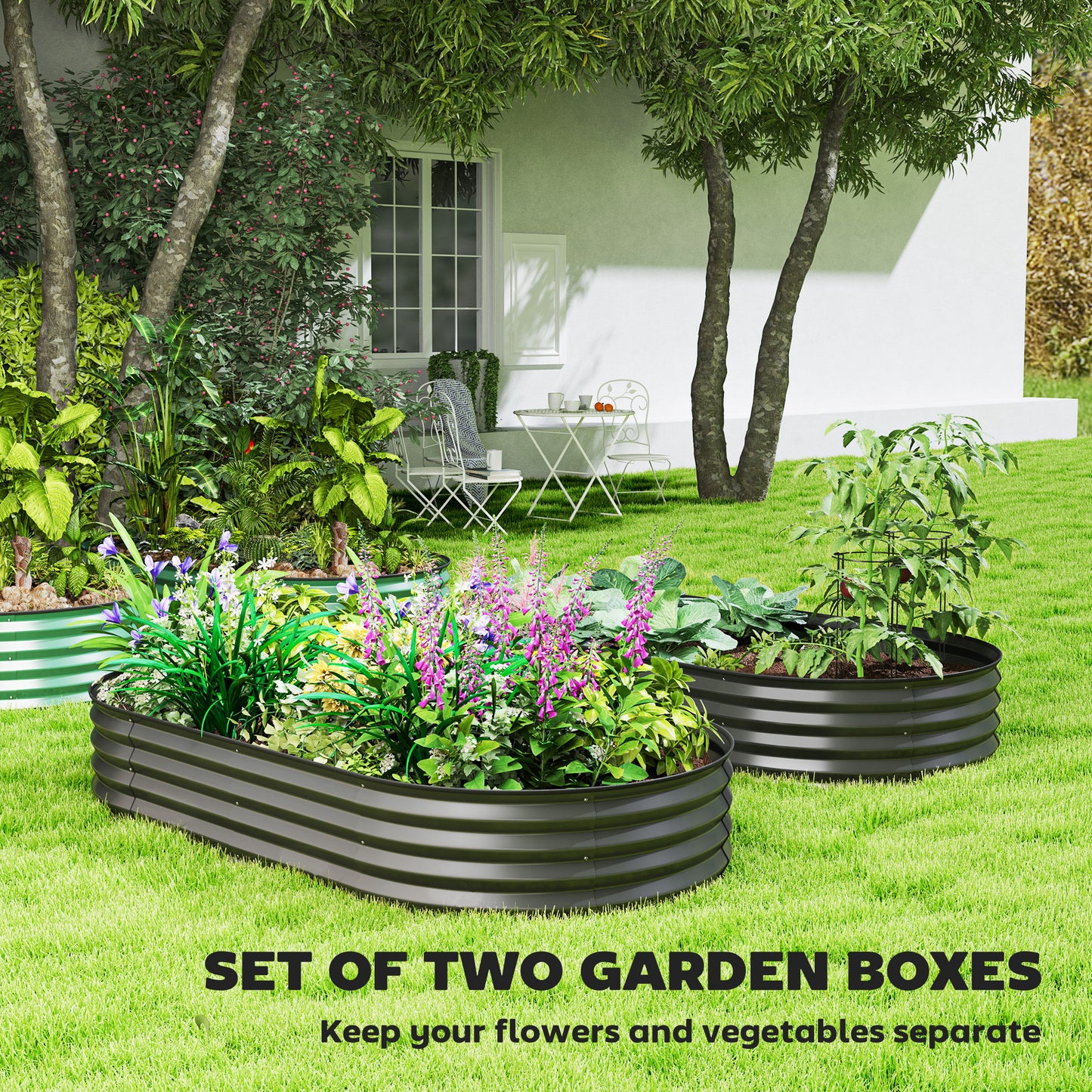 Set of Two 181 x 93cm Steel Planters