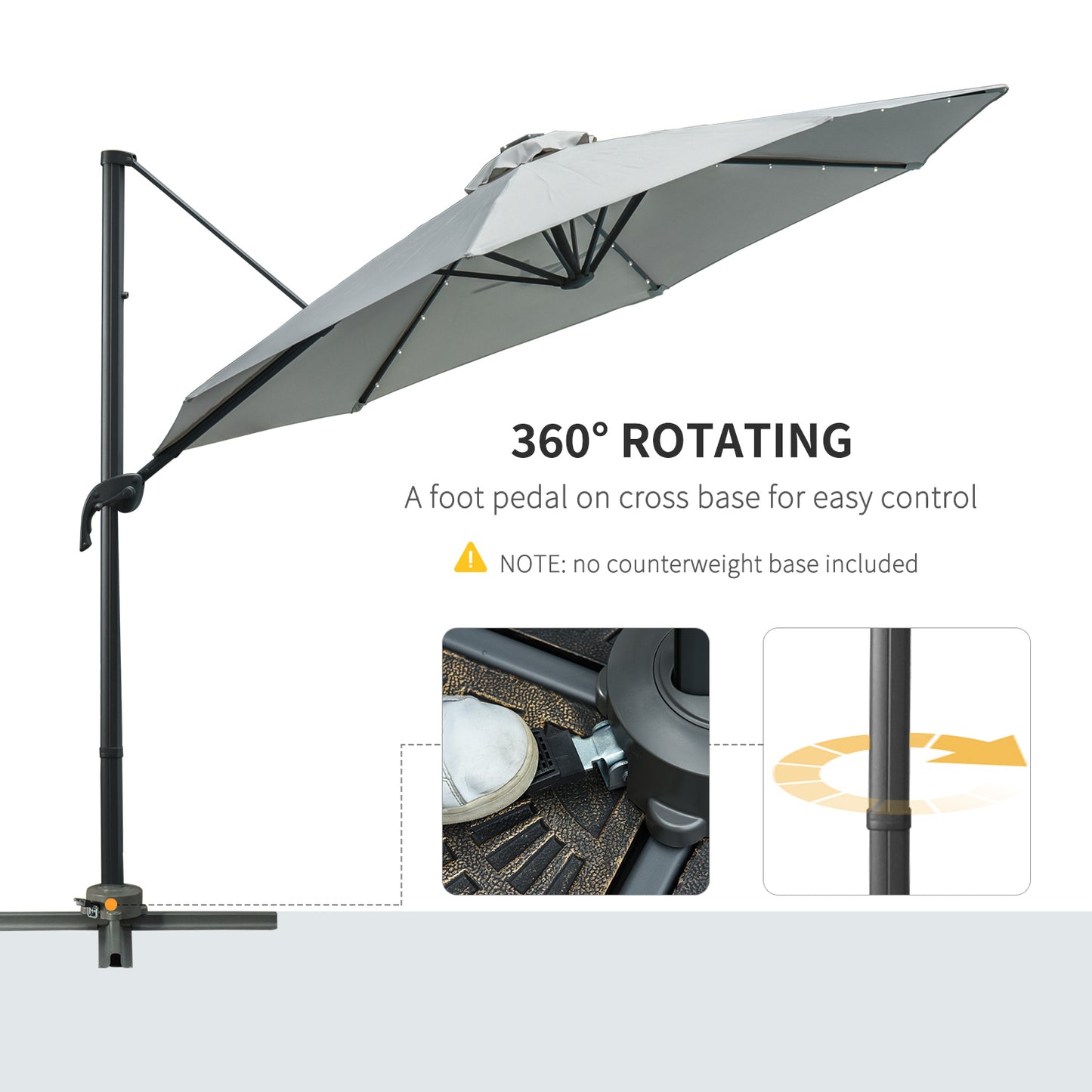3(m) LED Cantilever Parasol Garden Sun Umbrella w/ Cross Base
