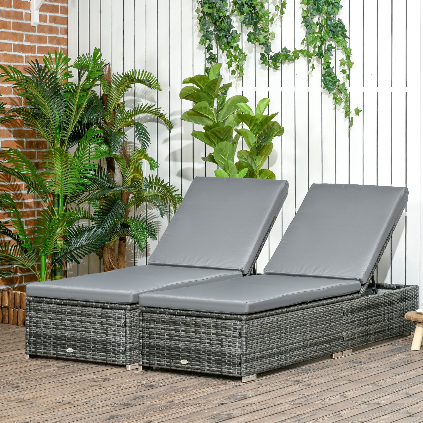 PE Rattan Sun Loungers set of 2 with Cushion (1)