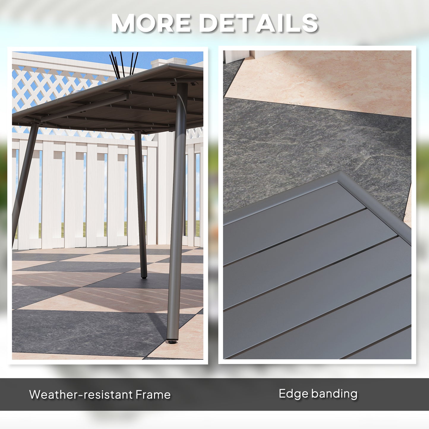 Rectangle Garden Table with Slat Top, Steel Frame