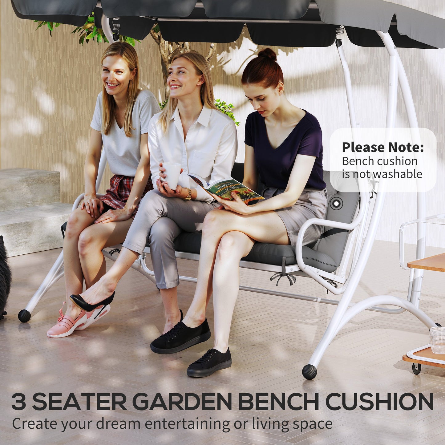 3 Seater Bench Cushion, Garden Chair Cushion with Back and Ties