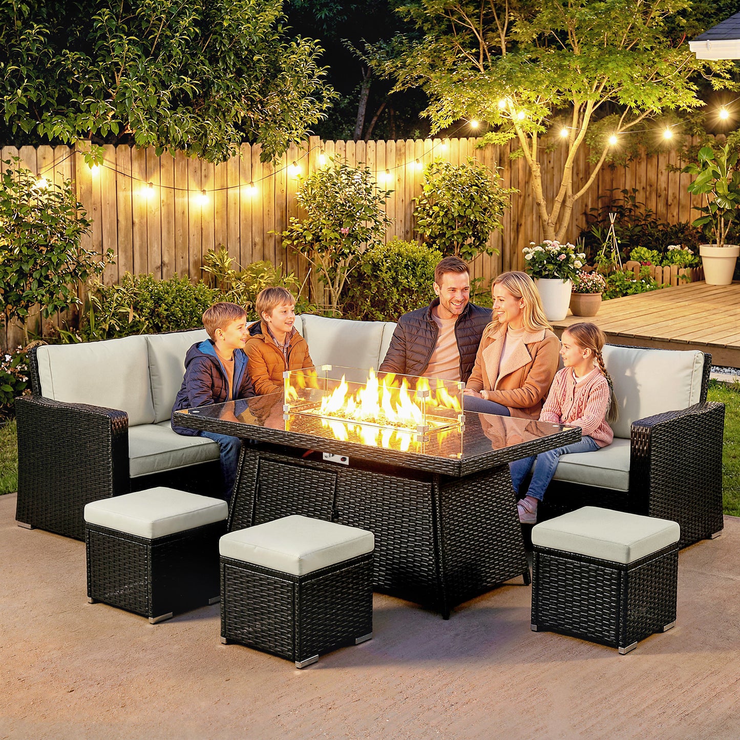 7 Pieces PE Rattan Garden Furniture Set, 50