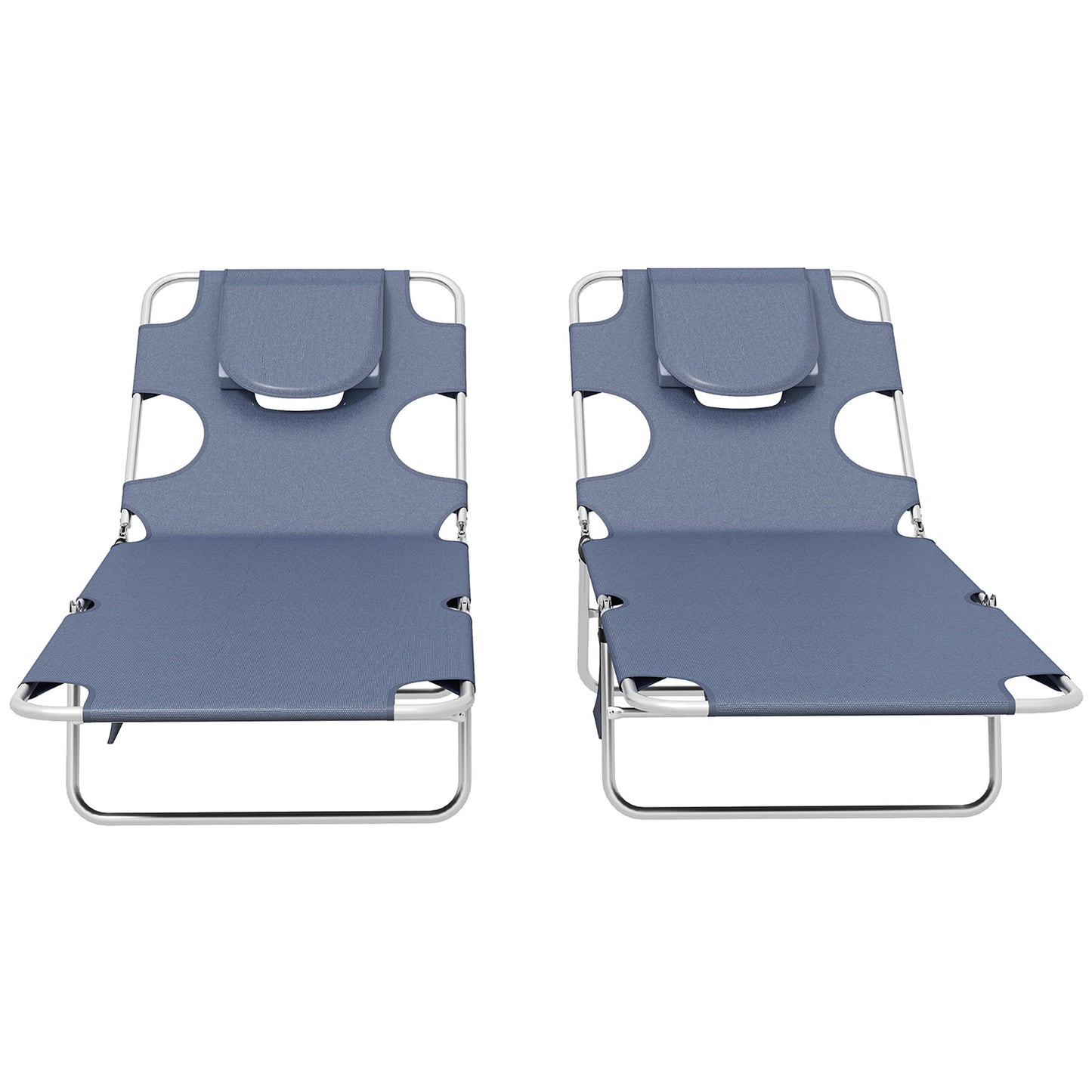 Foldable Sun Lounger Set of 2 with Reading Hole