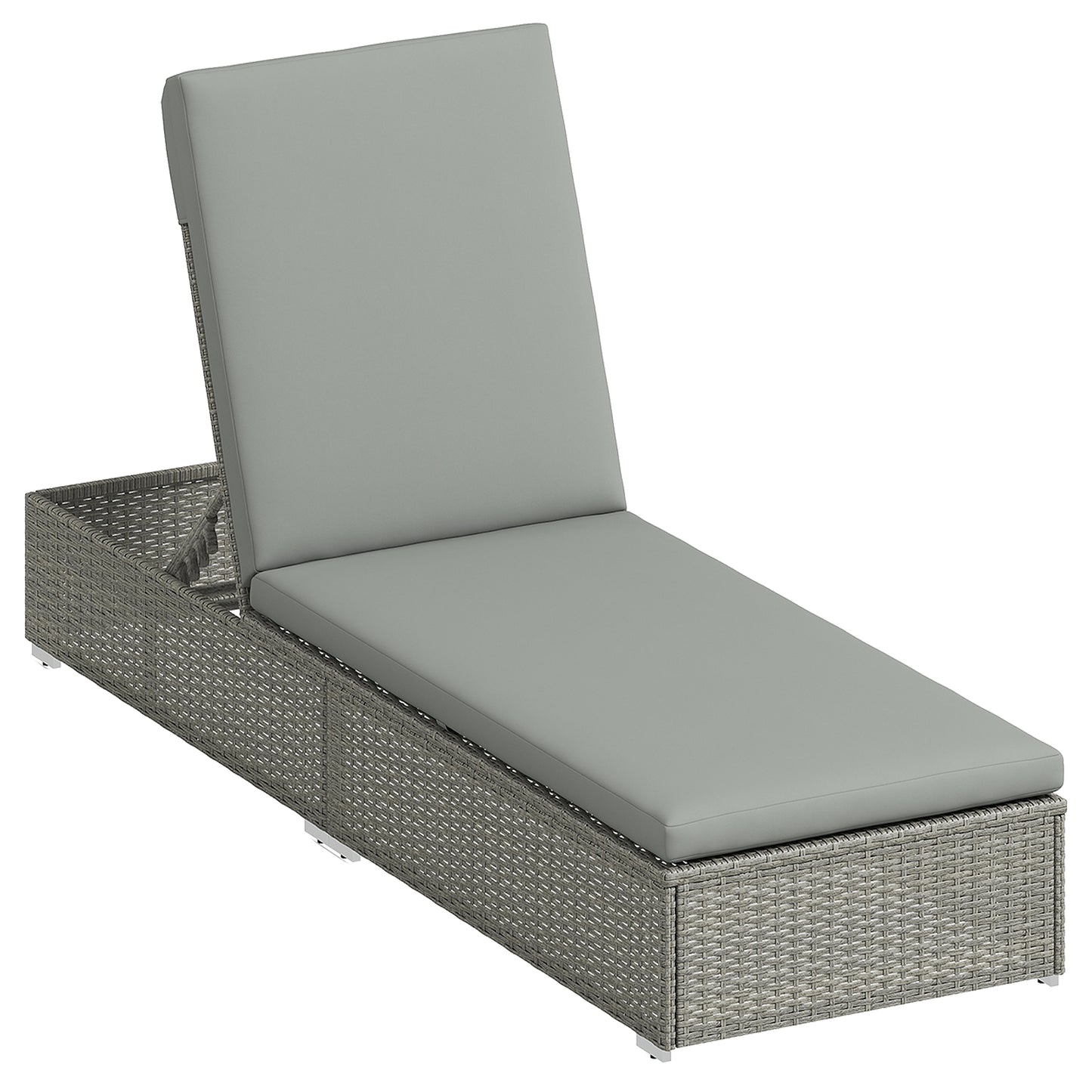 Rattan Sun Lounger, Five-Position Reclining Garden Lounger Bed