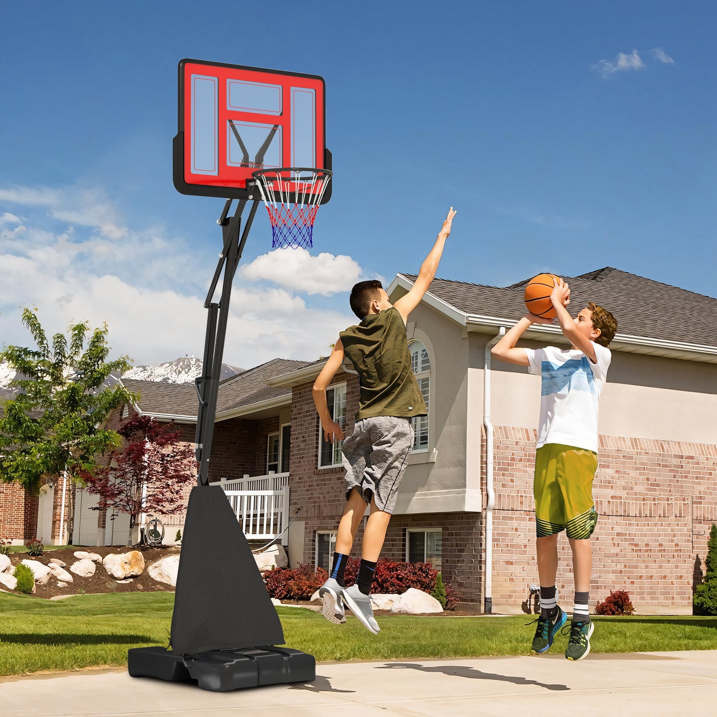245-305cm Adjustable Basketball Hoop and Stand, with Wheels